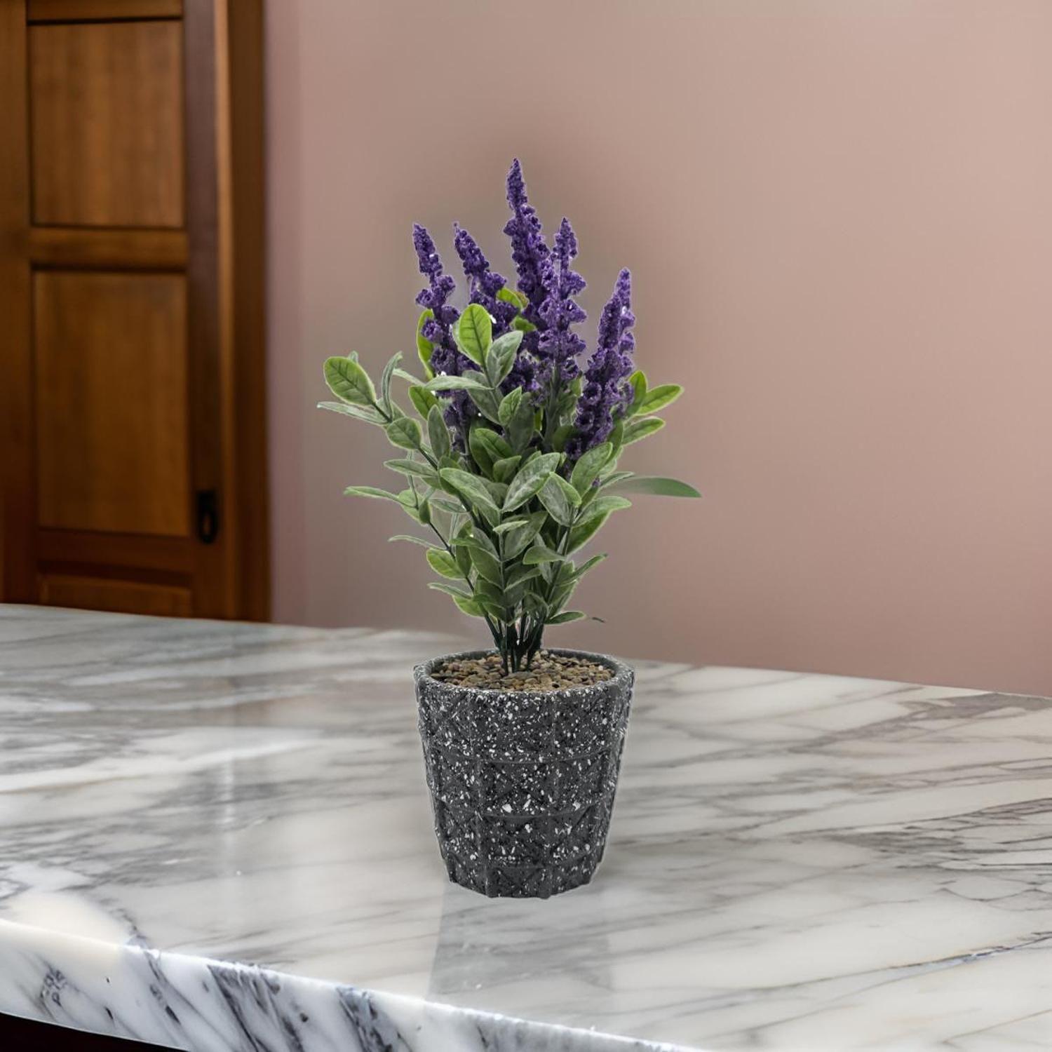 Planta Artificial Lavanda Macetero De Cemento Gris Diseño-4