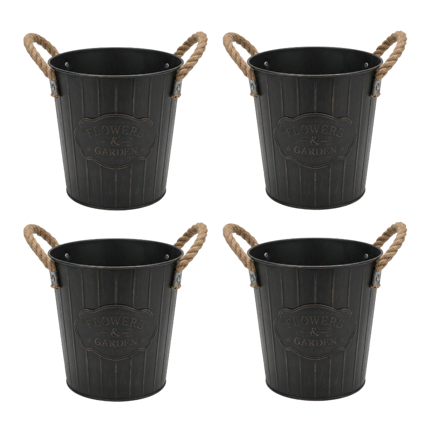 Set 4 Macetero Metalico Vintage Moderno Con Asas Decorativo-0