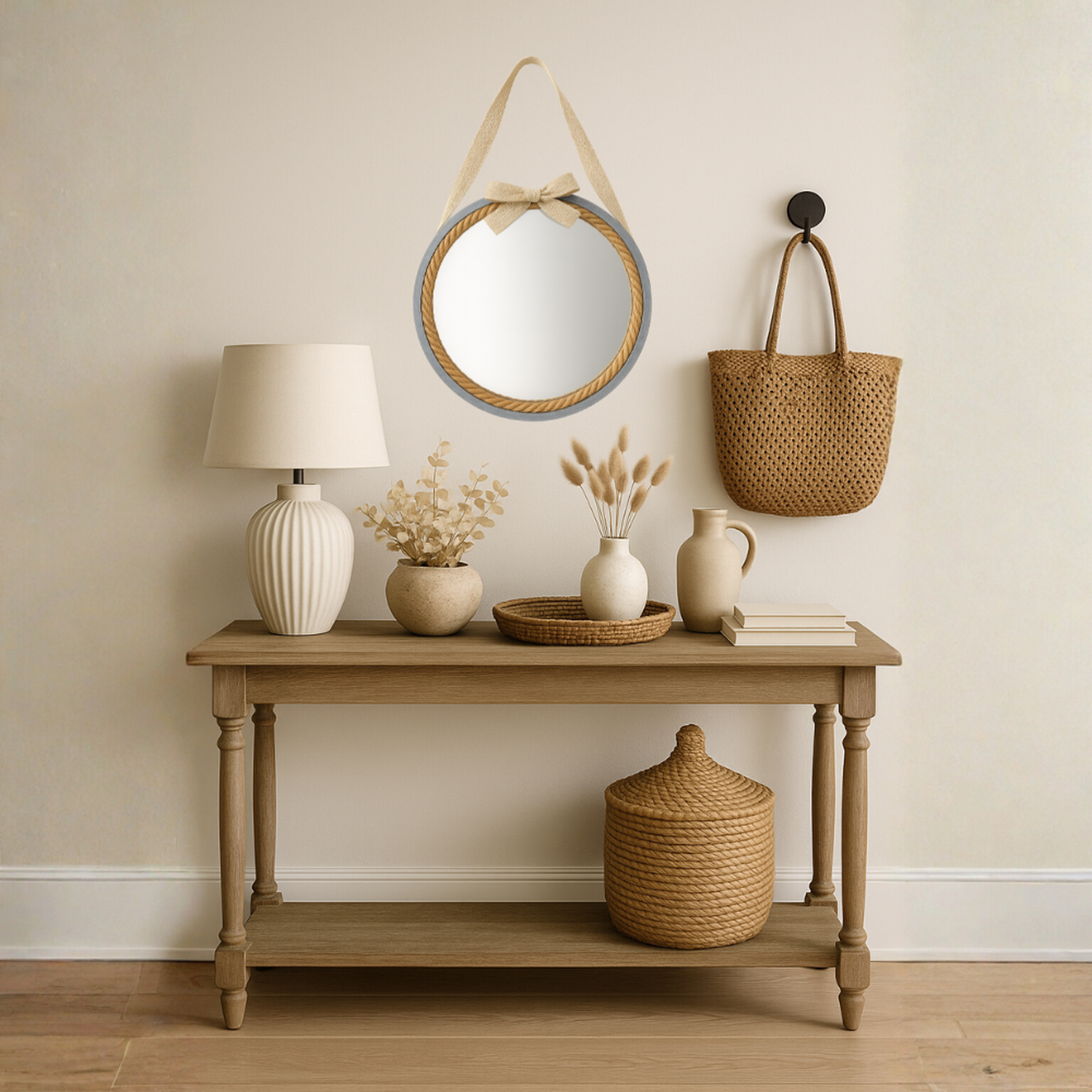 Cuadro De Madera Gris Decorativo Con Espejo Circular P-2