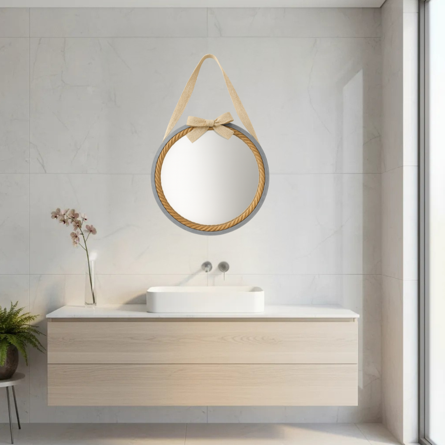 Cuadro De Madera Gris Decorativo Con Espejo Circular P-4