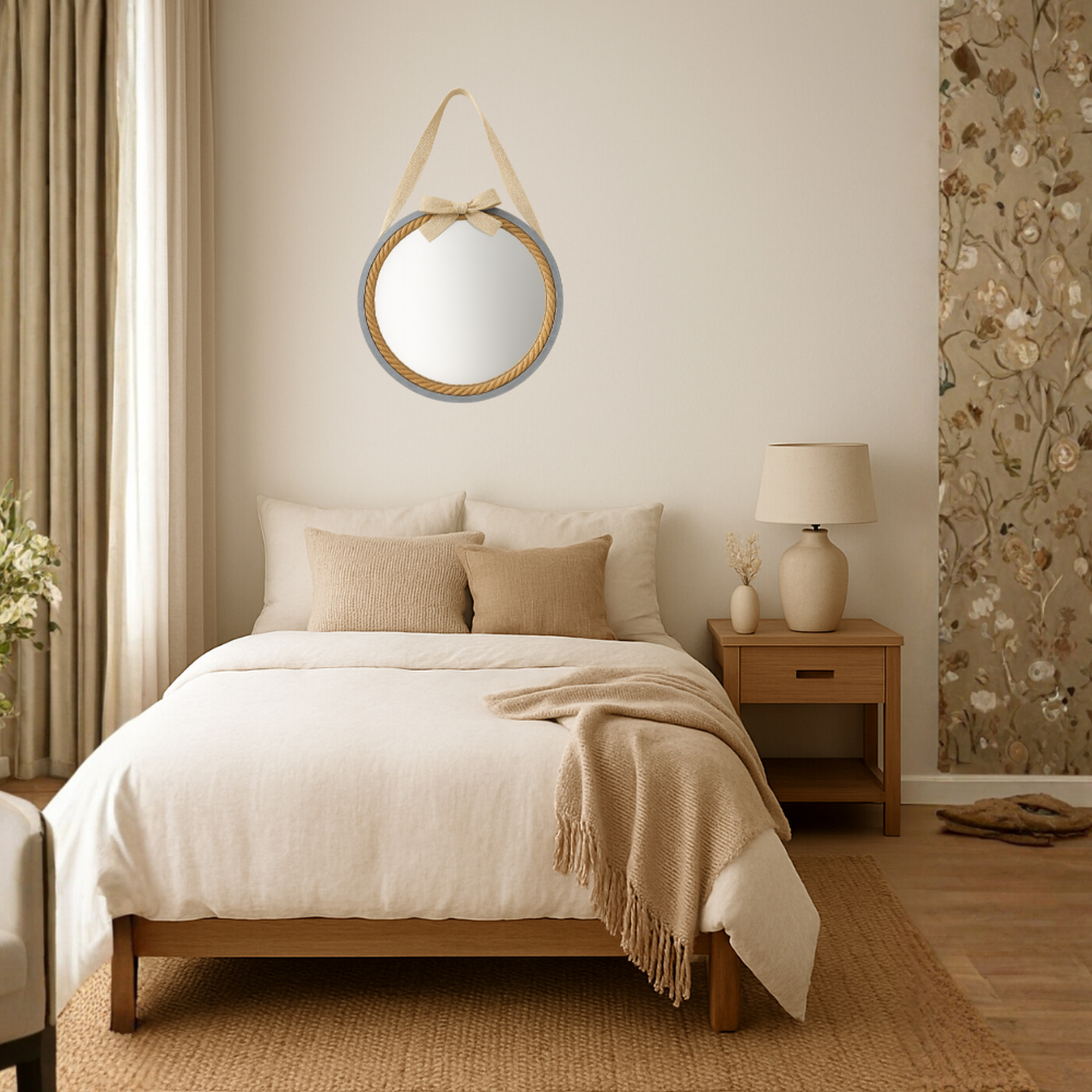 Cuadro De Madera Gris Decorativo Con Espejo Circular P-5