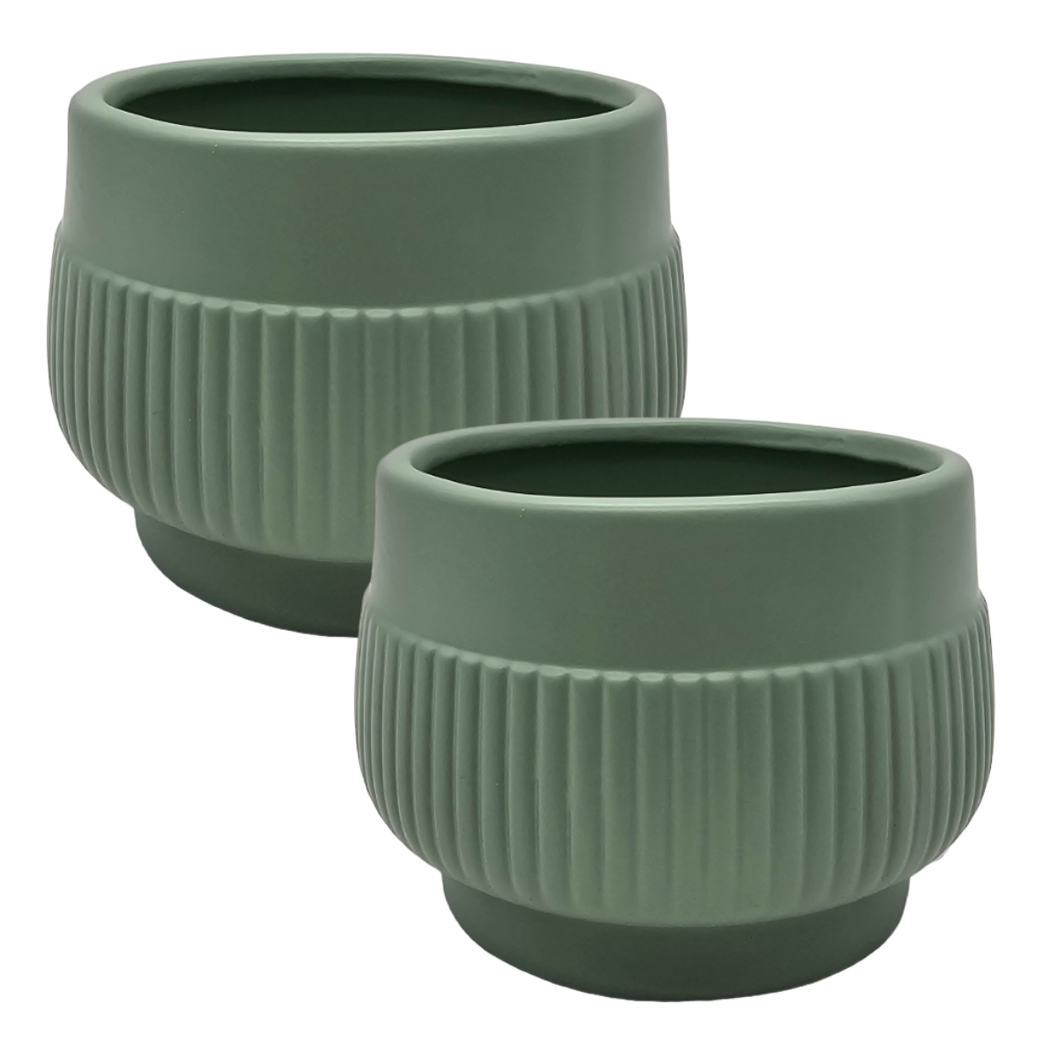 Set 2 Macetero Maceta Acabado Mate Verde Con Lineas Relieve-0