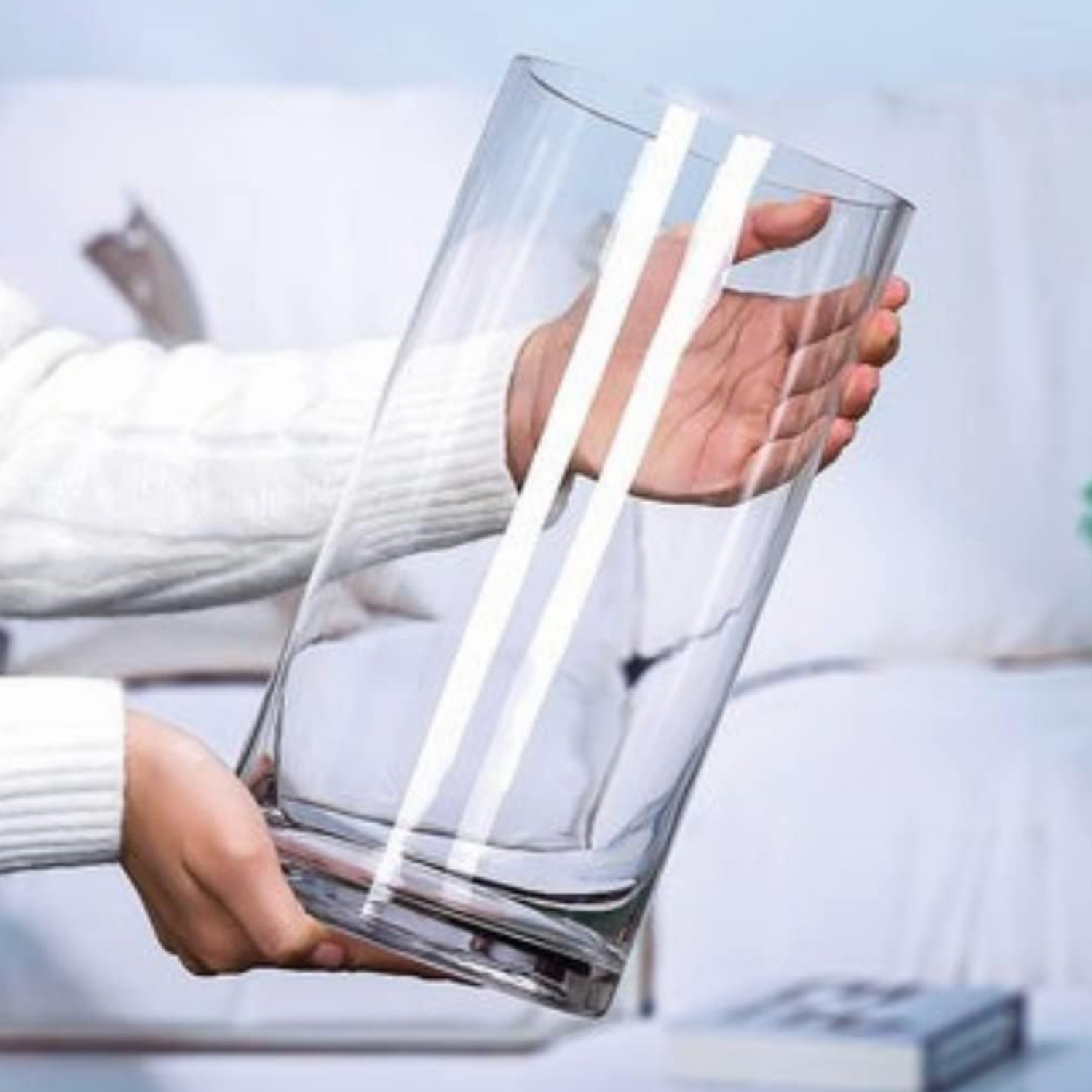 Florero De Vidrio Alto Cilindrico Transparente Jarron Grande-2