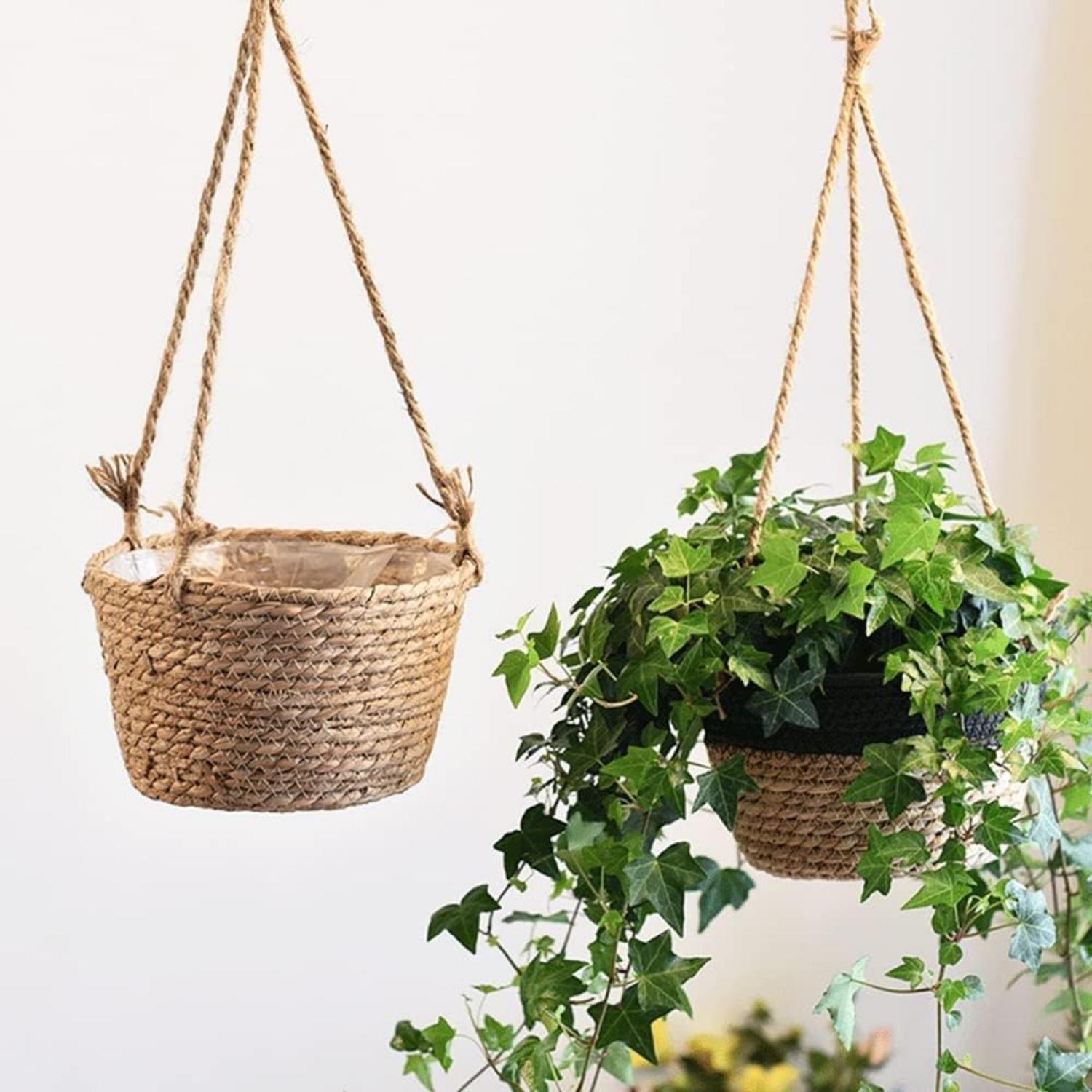 Canasto Porta Macetero Colgante De Fibra Para Casas Terrazas-2