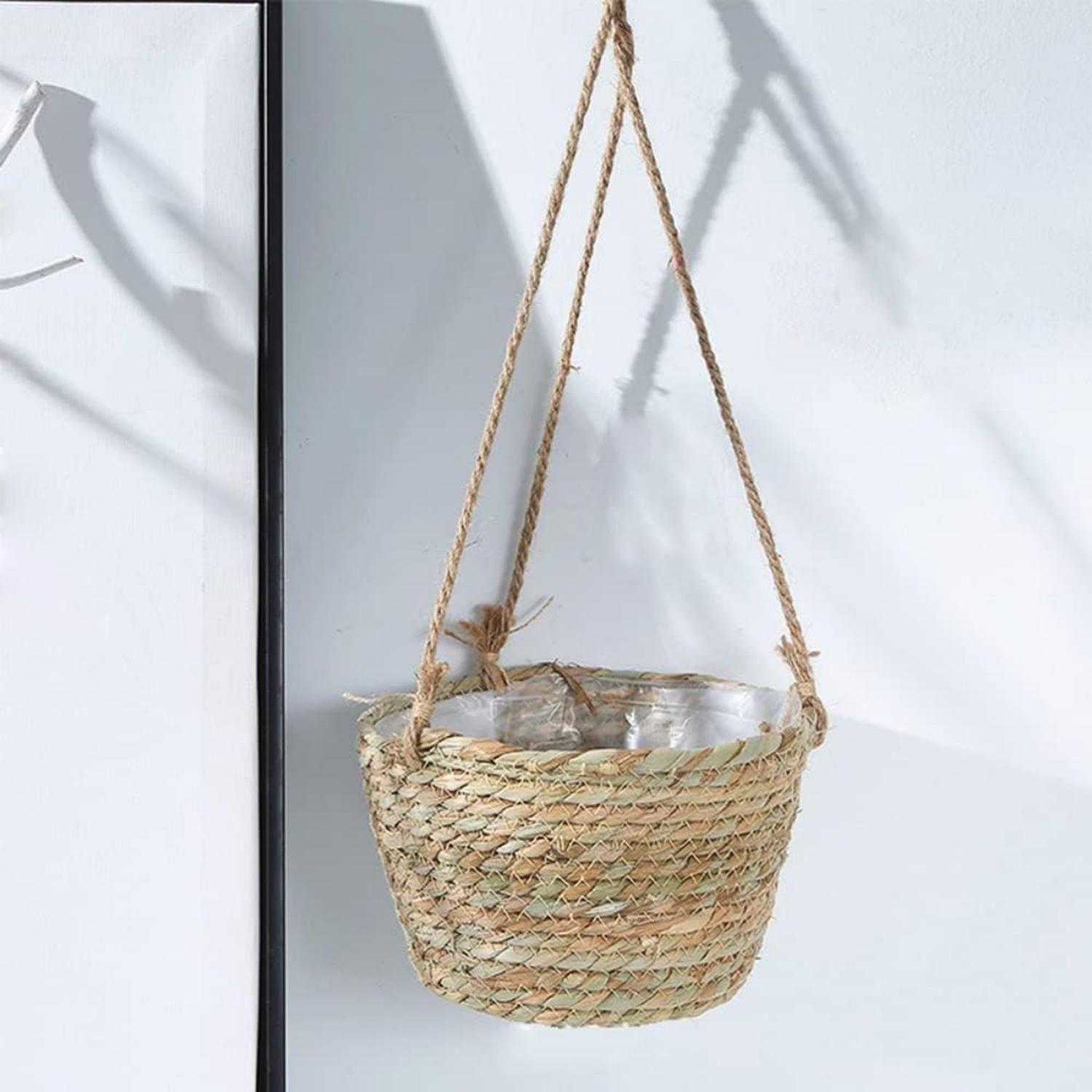 Canasto Porta Macetero Colgante De Fibra Para Casas Terrazas-3