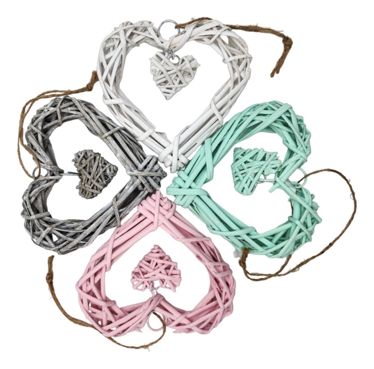 Decoración Colgante De Mimbre Corazón Color Blancos-3