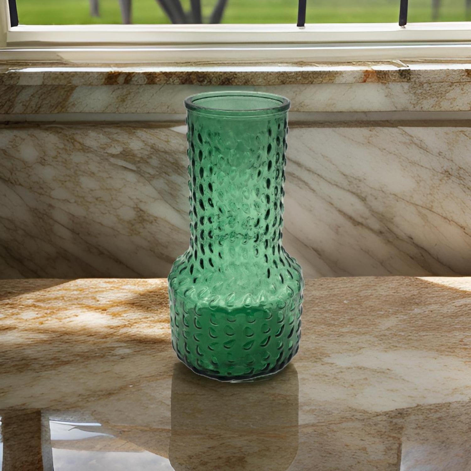 Florero Decorativo De Vidrio Con Diseño Base Ancha Verde 25-3