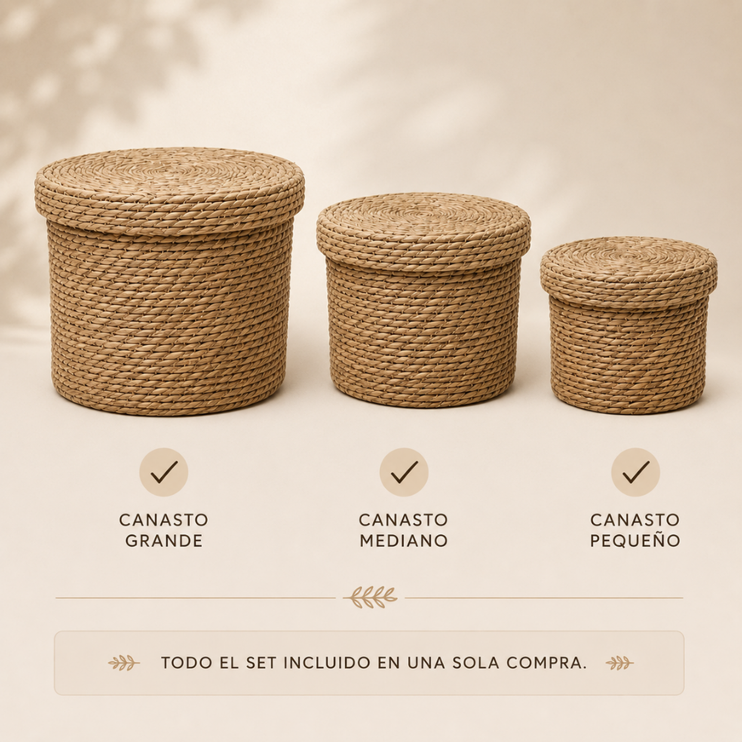 Set 3 Canastos Cesta De Yute Tejida Con Tapa Acabado Rustico-7