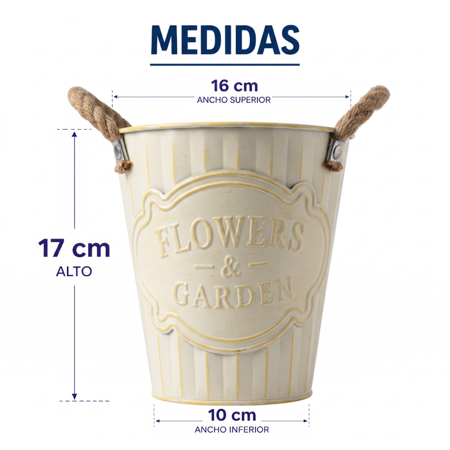 Macetero Metalico Beige Decorativo Con Asas Jardín S-6