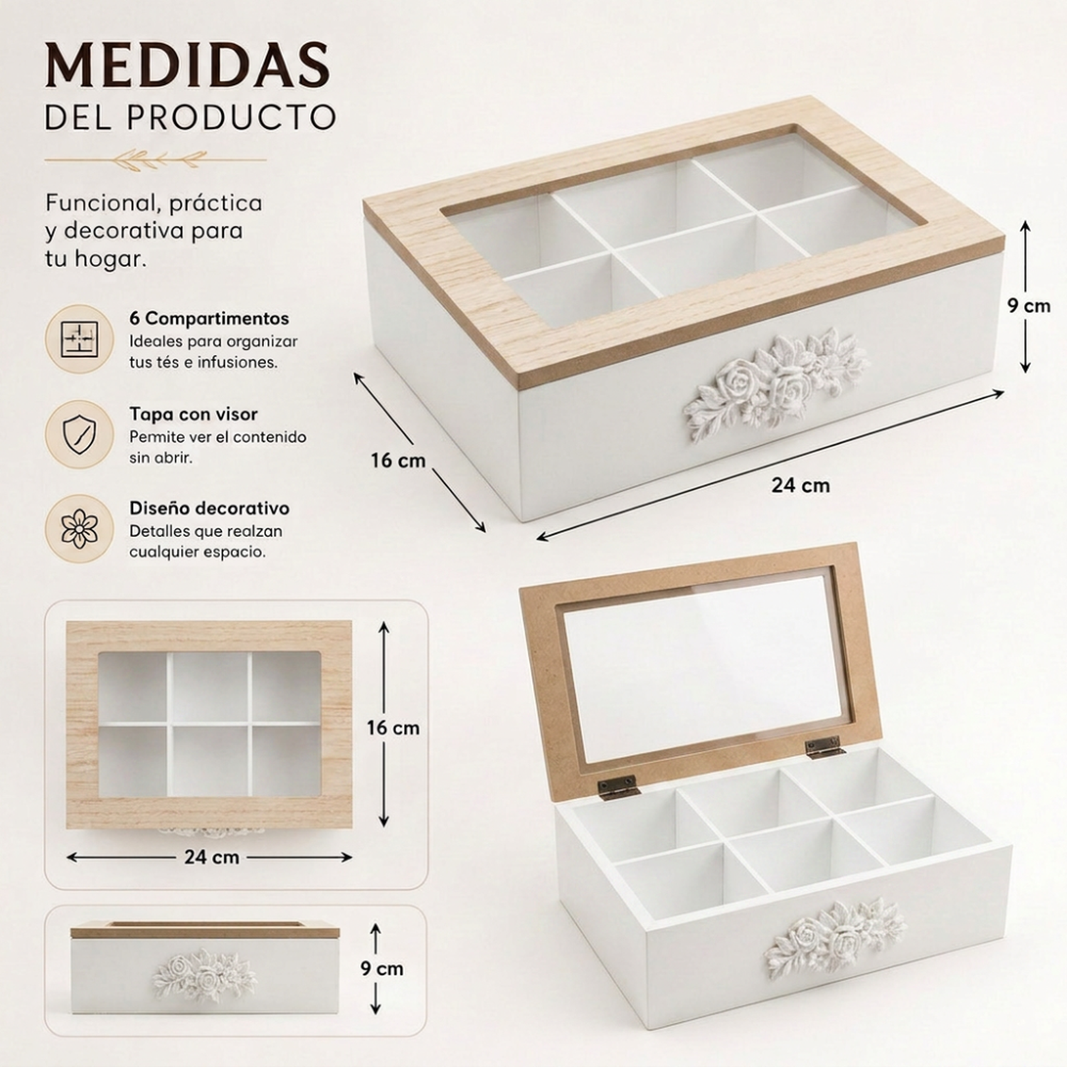Caja De Te Porta Te Caja De Madera Para El Te 6 Divisiones-5