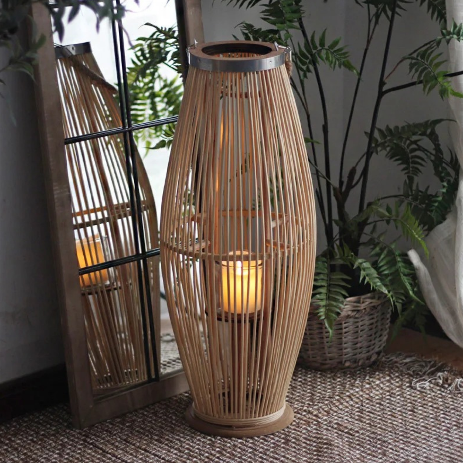 Candelabro De Bambu Natural Porta Vela Nordico Farol 60 CM-1