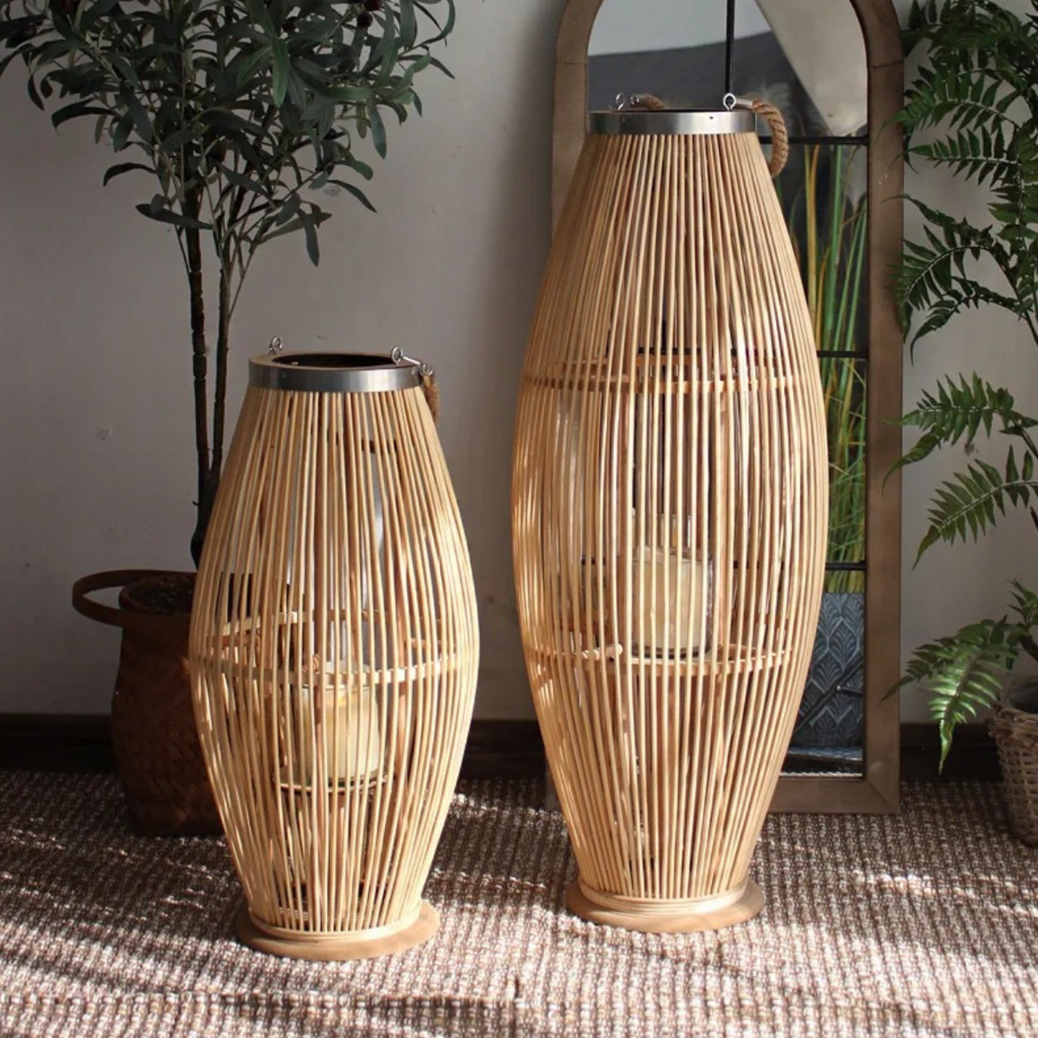 Candelabro De Bambu Natural Porta Vela Nordico Farol 60 CM-4