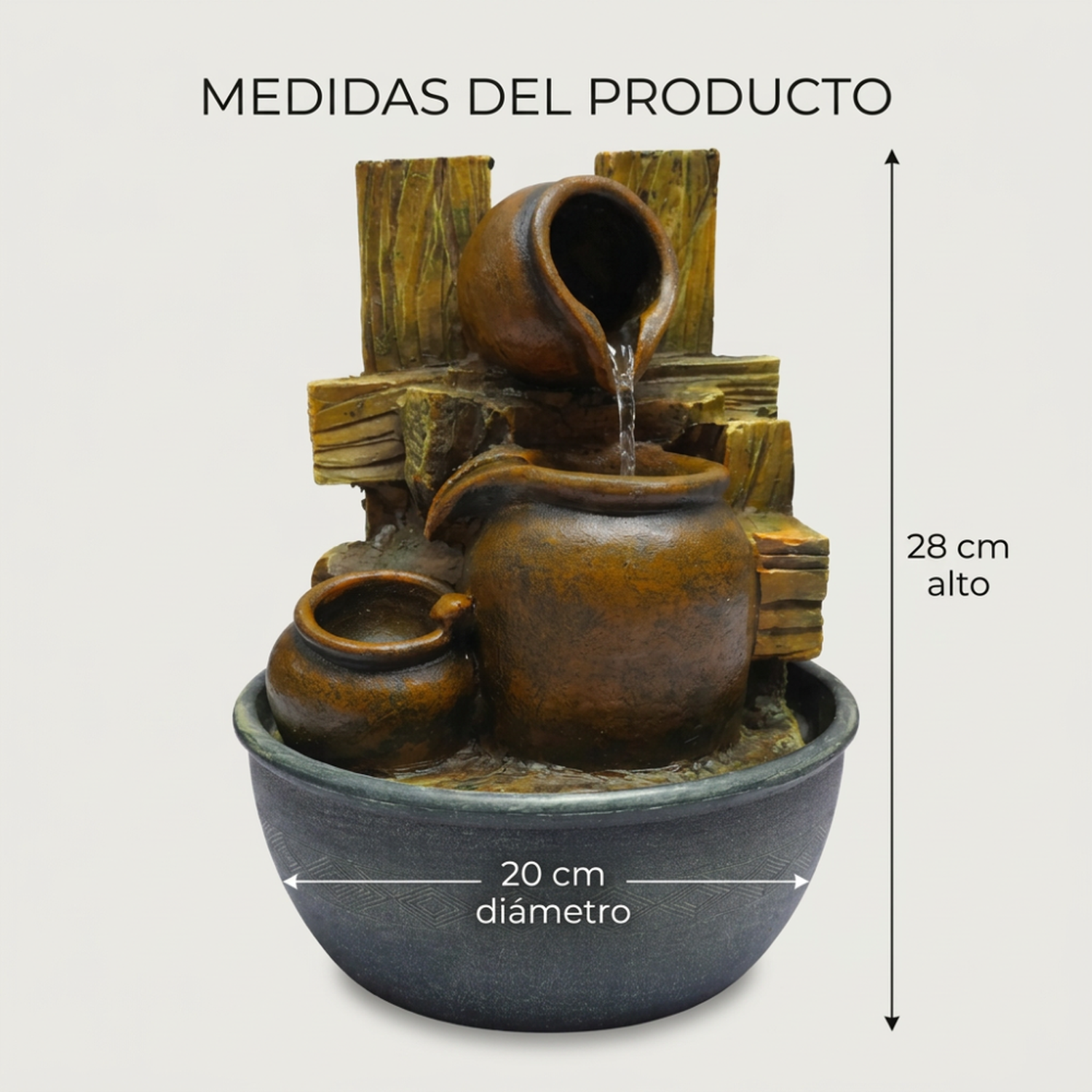 Escultura Cantaros De Greda Fuente De Agua Led De Poliresina-6