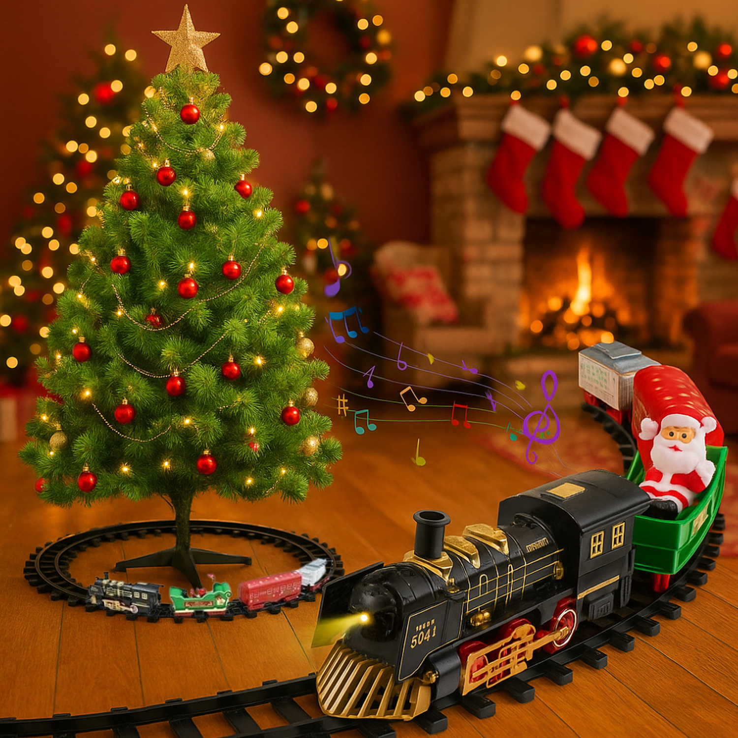 Tren Electrico Navideño Base de Arbol Decorativo Navidad-4