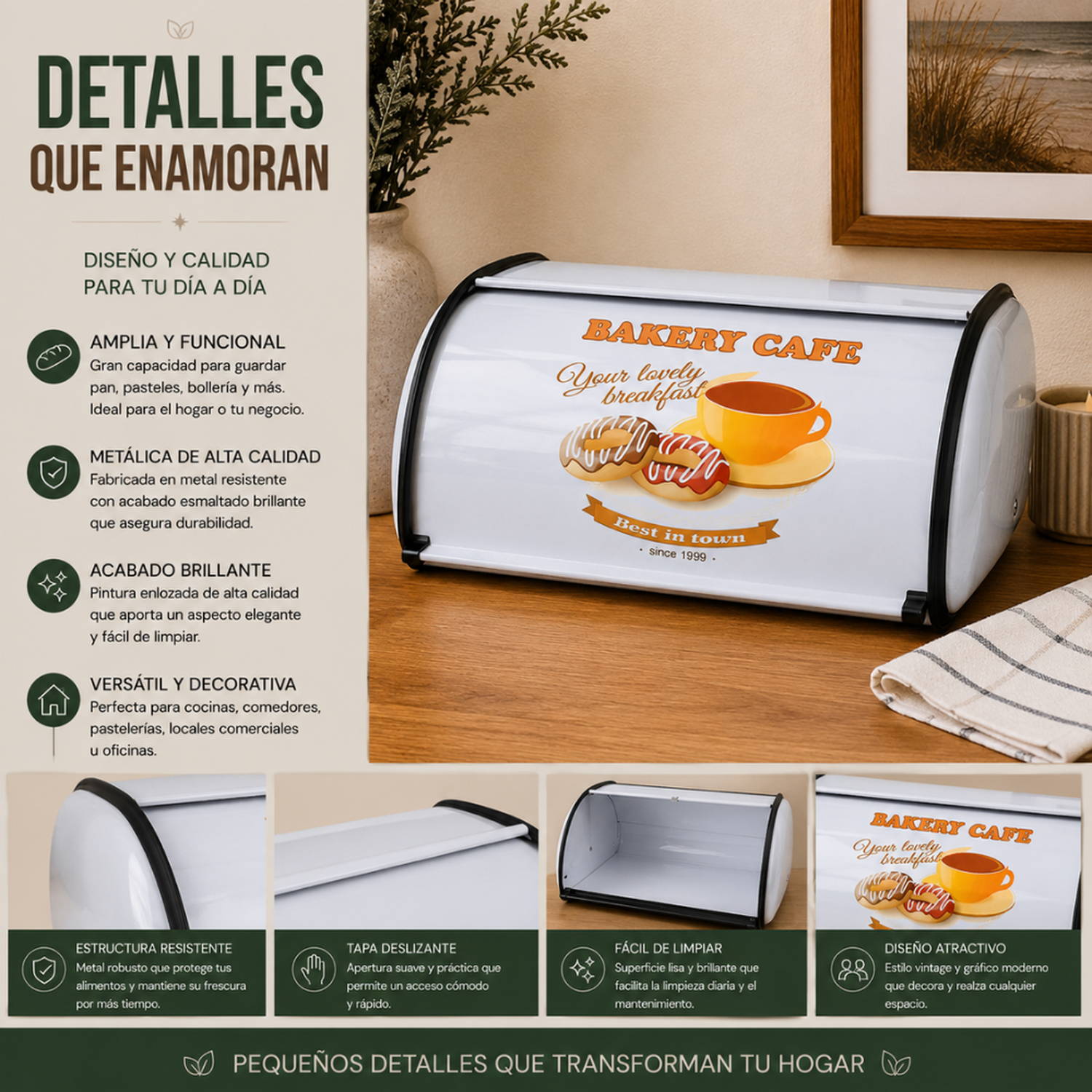 Panera Metálica Vintage Retro Blanca Abatible Mediana-7