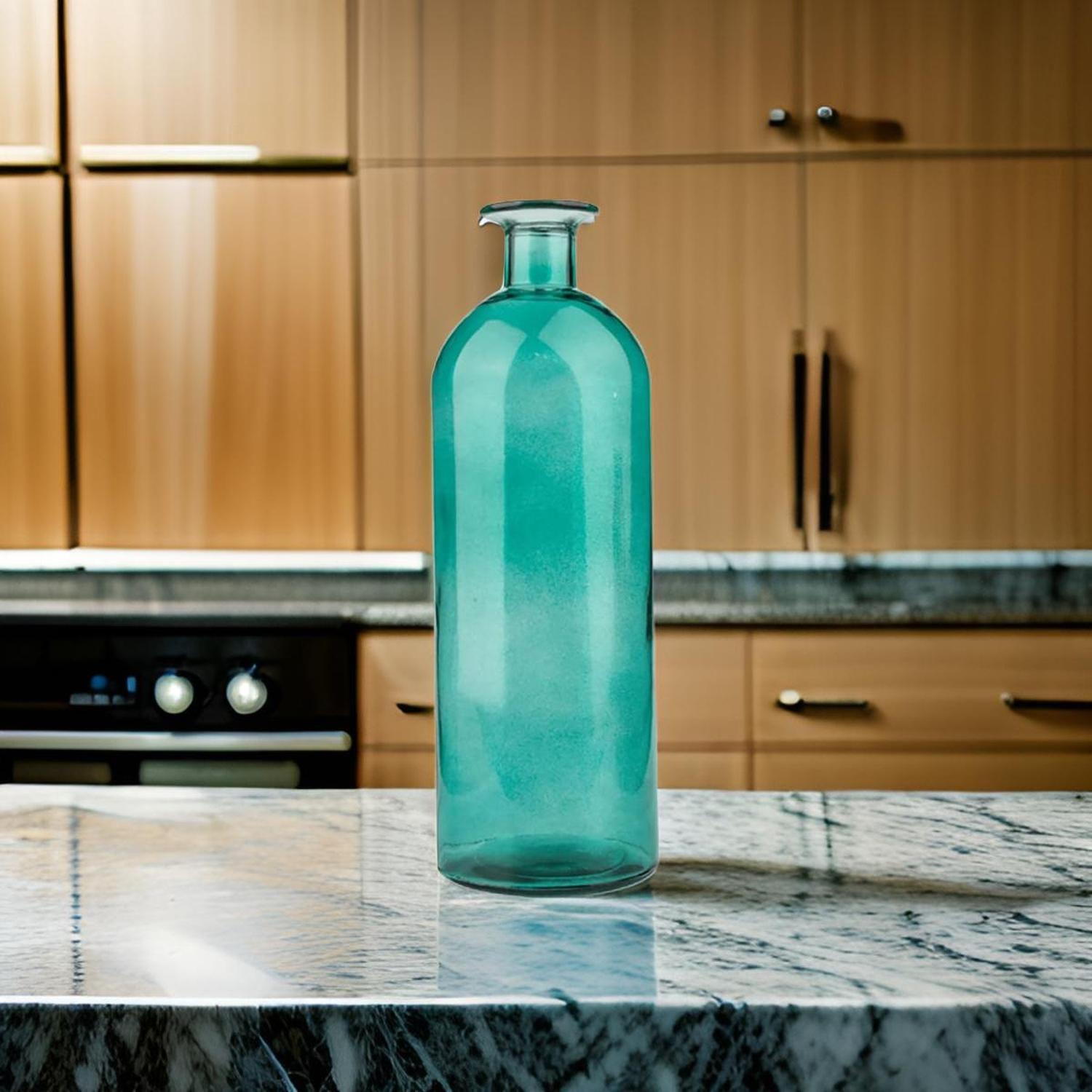 Florero Botella Decorativa De Vidrio Cristal Tonos Verdes-3