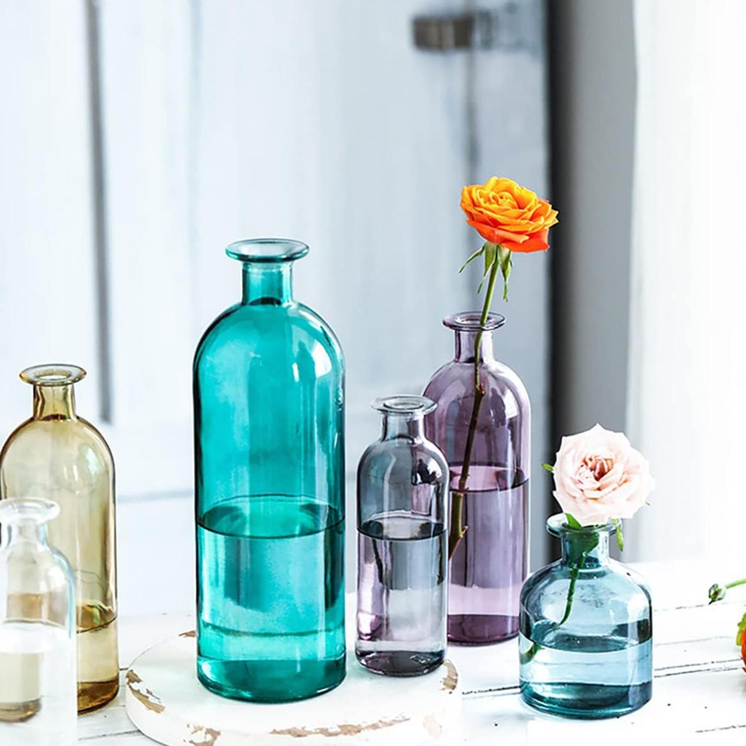 Florero Botella Decorativa De Vidrio Cristal Tonos Verdes-7