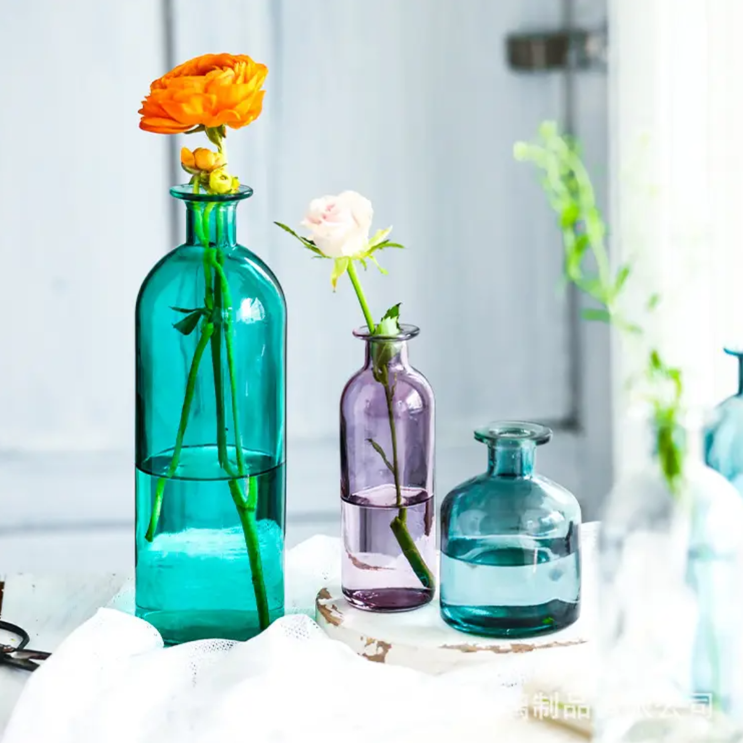 Florero Botella Decorativa De Vidrio Cristal Tonos Verdes-8