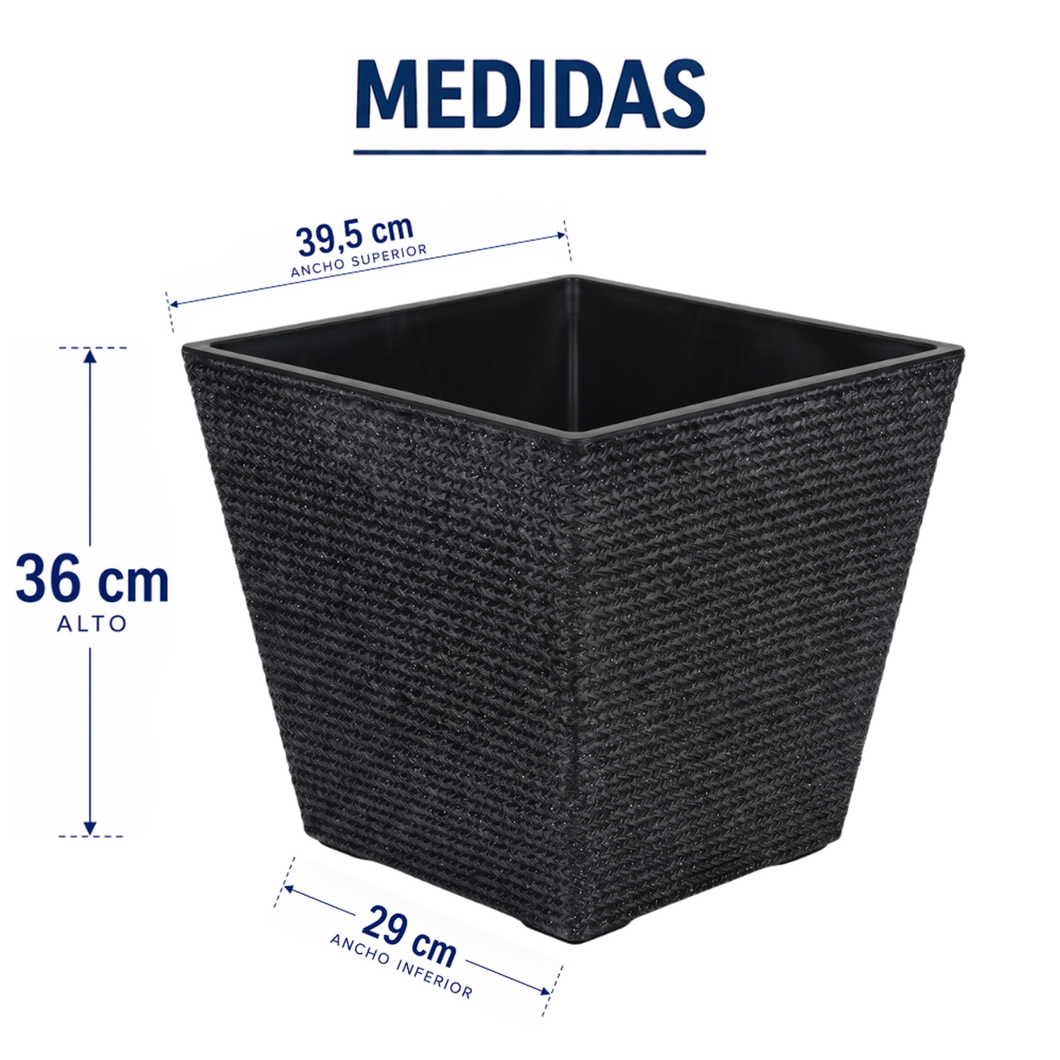 Set 2 Macetero Plastico Bajo Premium Base Cuadrada Conica L-5