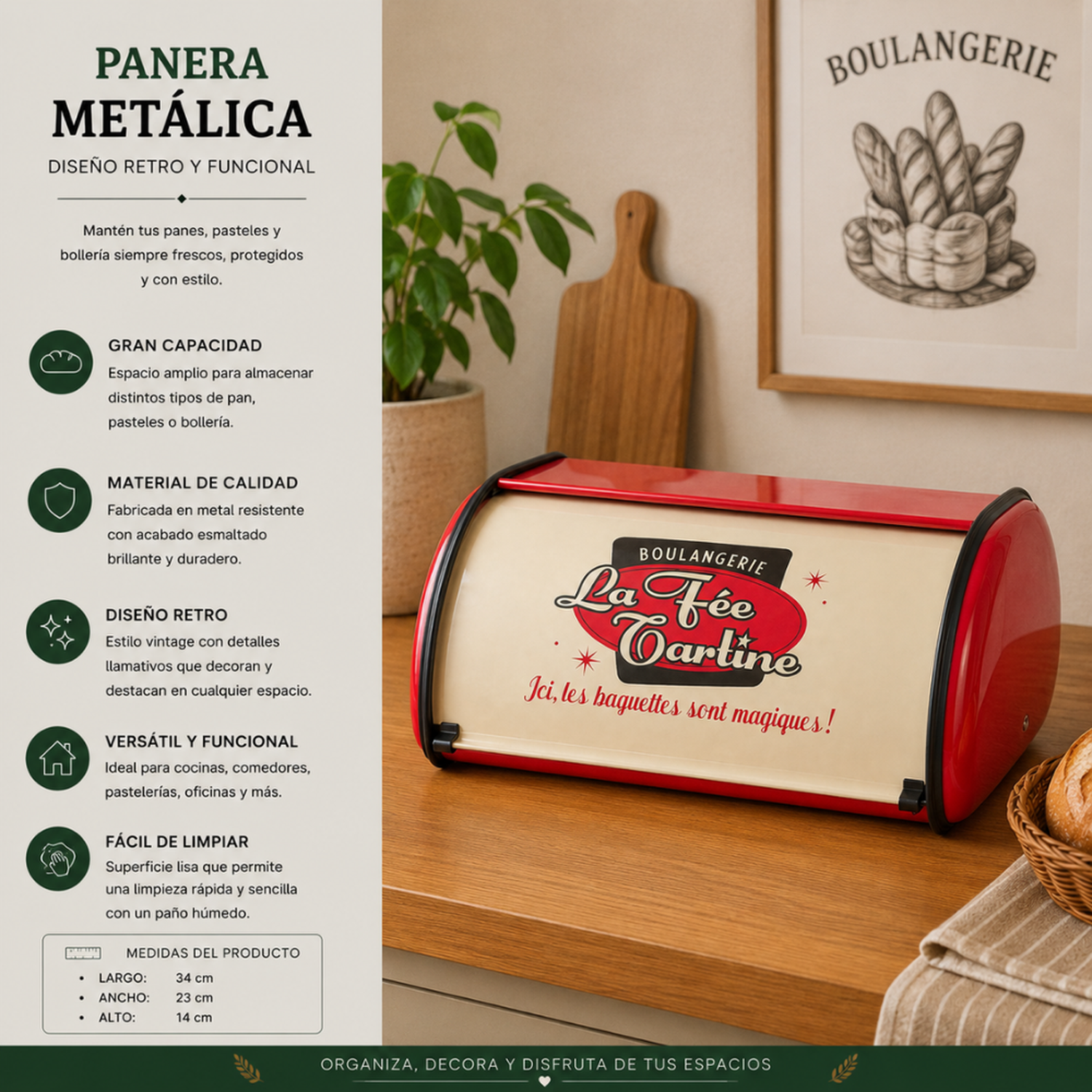 Panera Metálica Vintage Retro Color Rojo Abatible-3