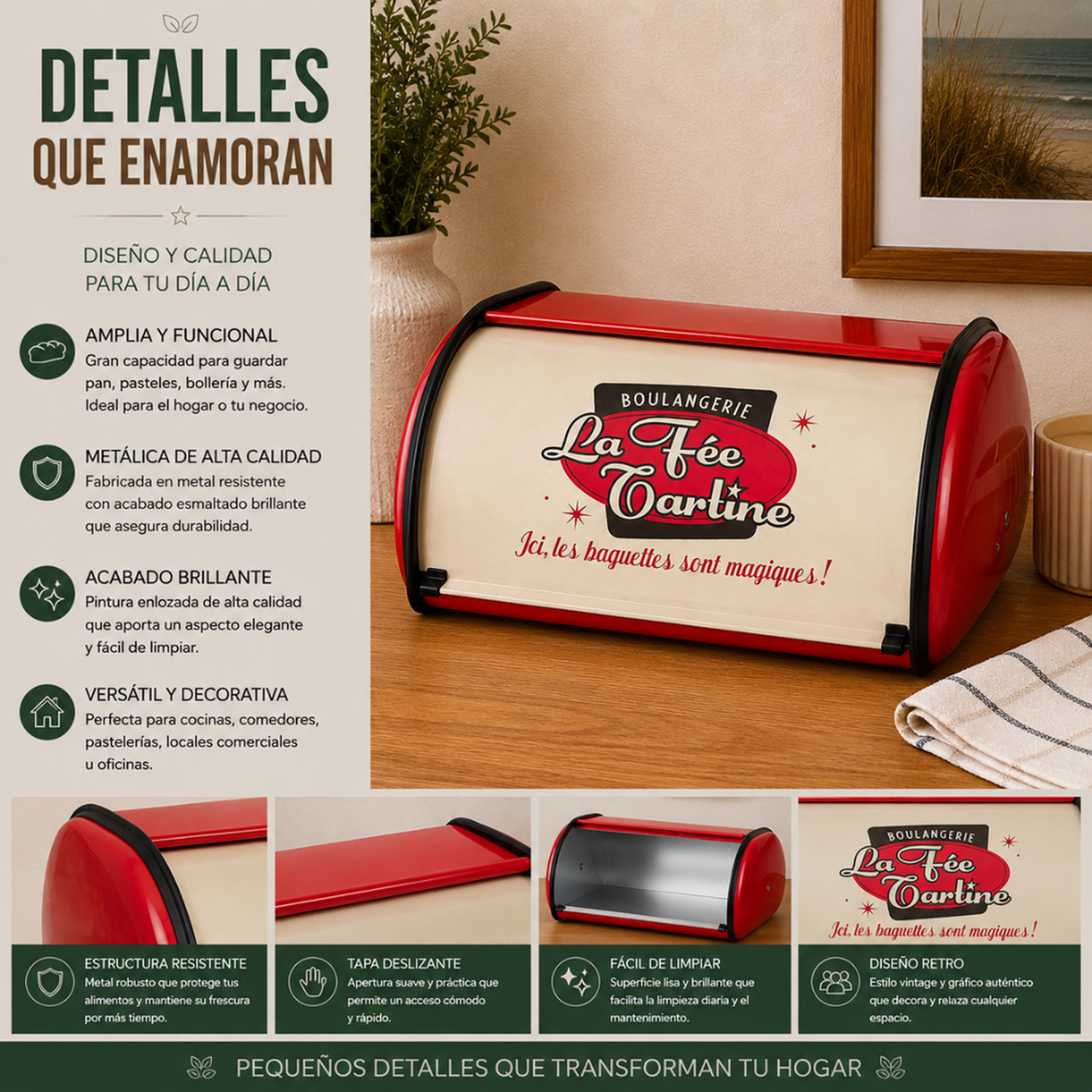 Panera Metálica Vintage Retro Color Rojo Abatible-7
