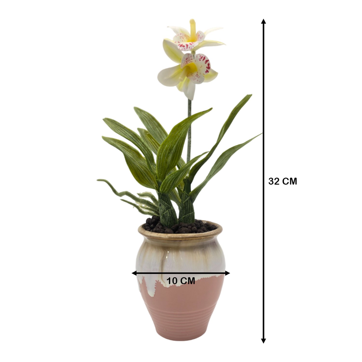 Planta Artificial Orquidea Blanca Macetero De Ceramica-3