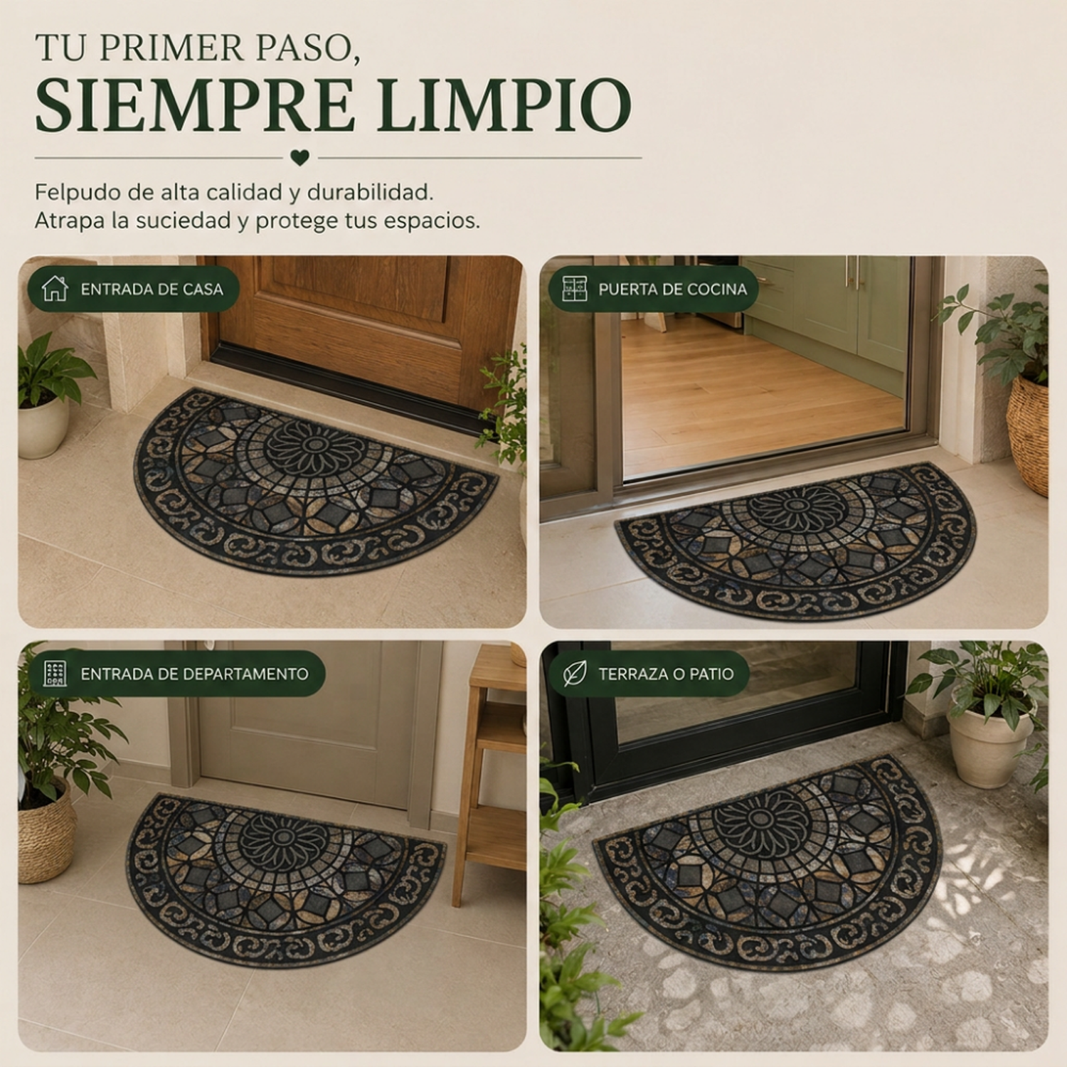 Alfombra Limpiapies Felpudo Alfombra De Entrada Vintage Semi-7