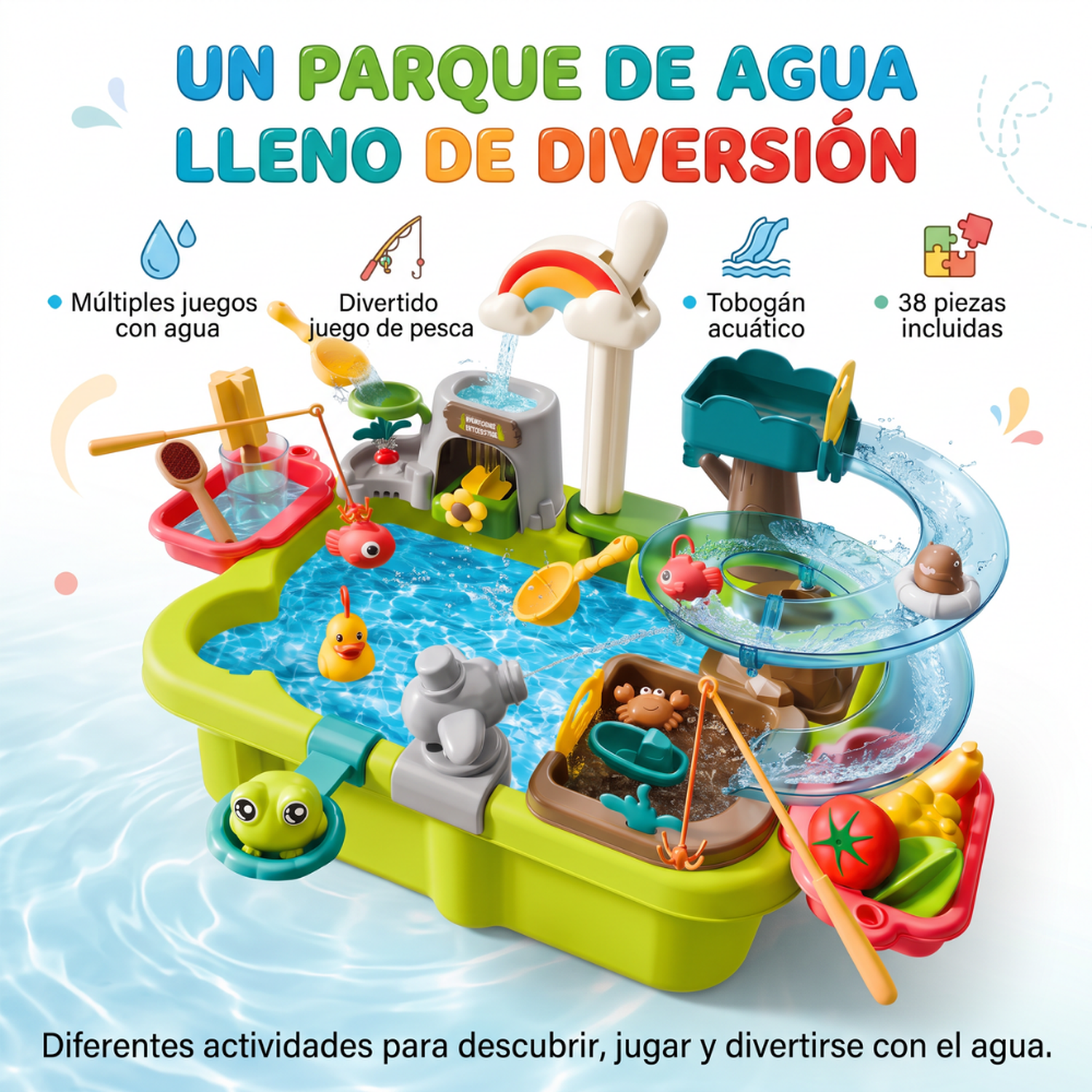 Mesa De Agua Infantil Con Llave Recirculante Tobogán Y Accesorios-2