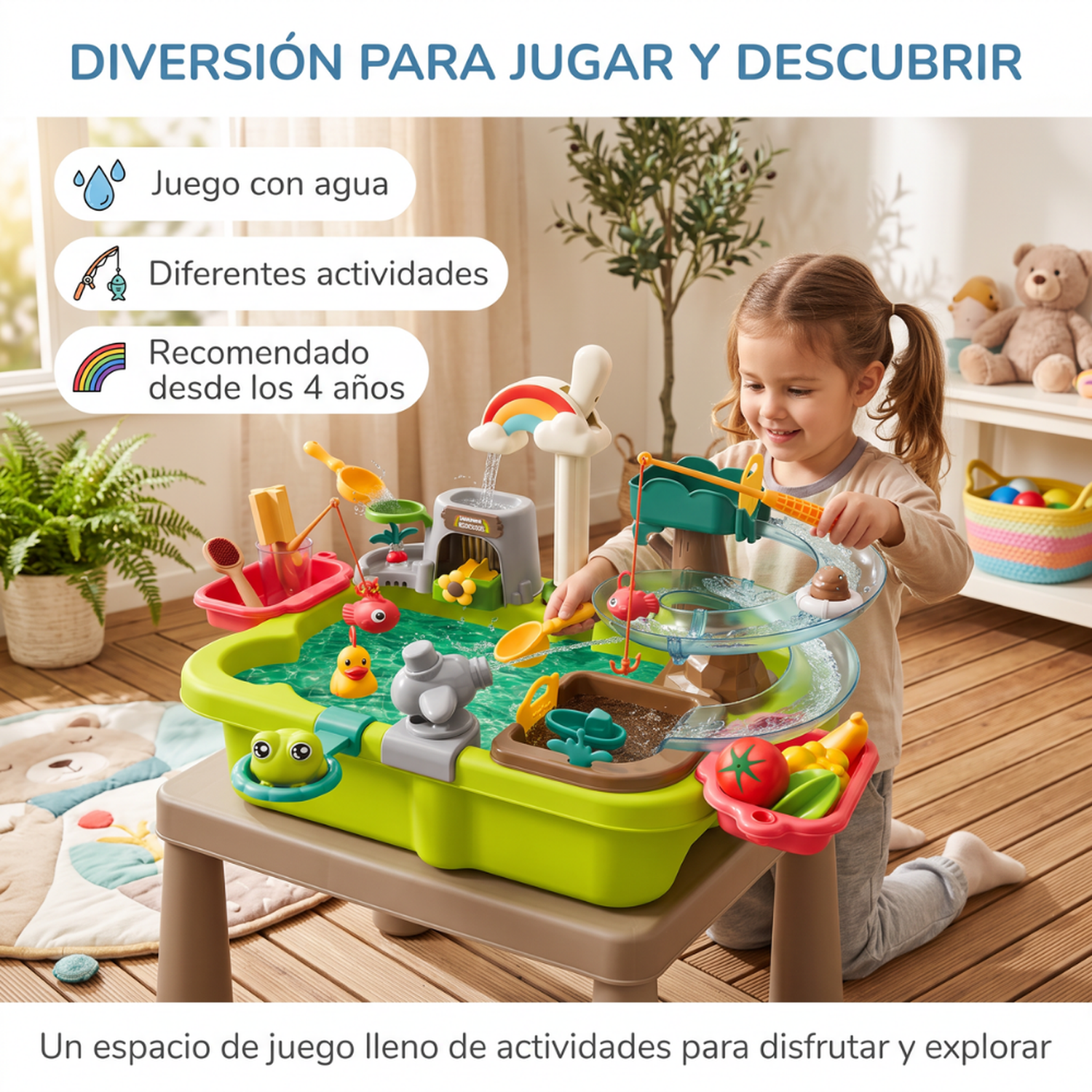 Mesa De Agua Infantil Con Llave Recirculante Tobogán Y Accesorios-3