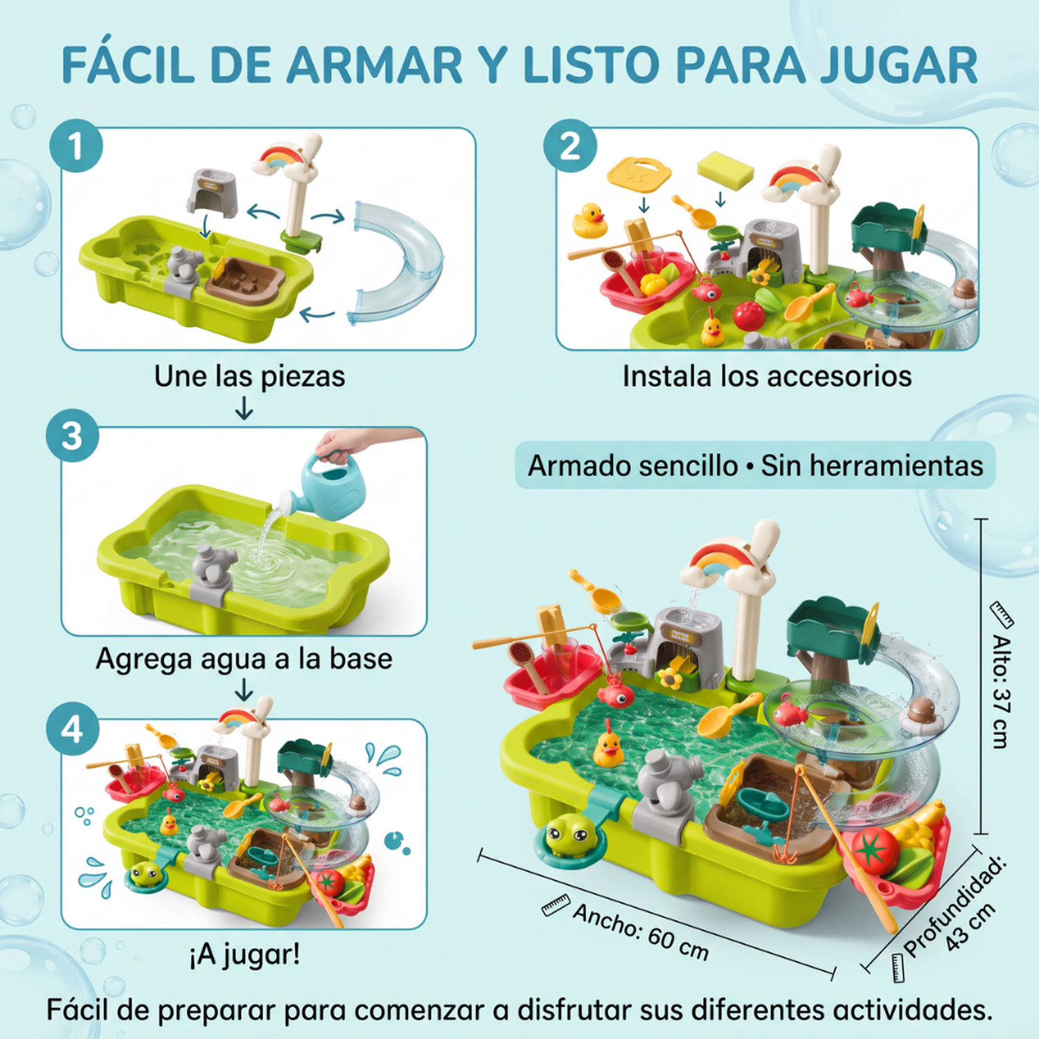 Mesa De Agua Infantil Con Llave Recirculante Tobogán Y Accesorios-6