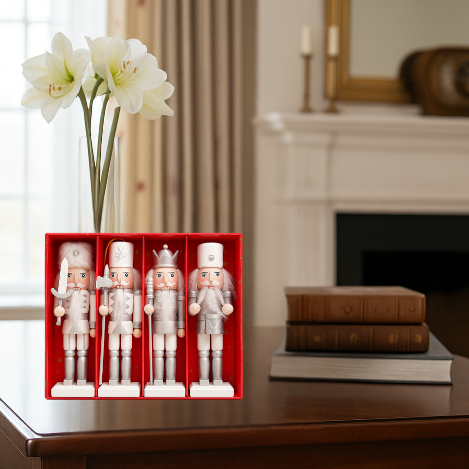 Set 4 Muñecos Cascanueces Madera 13 Cm Adorno Navideño-2