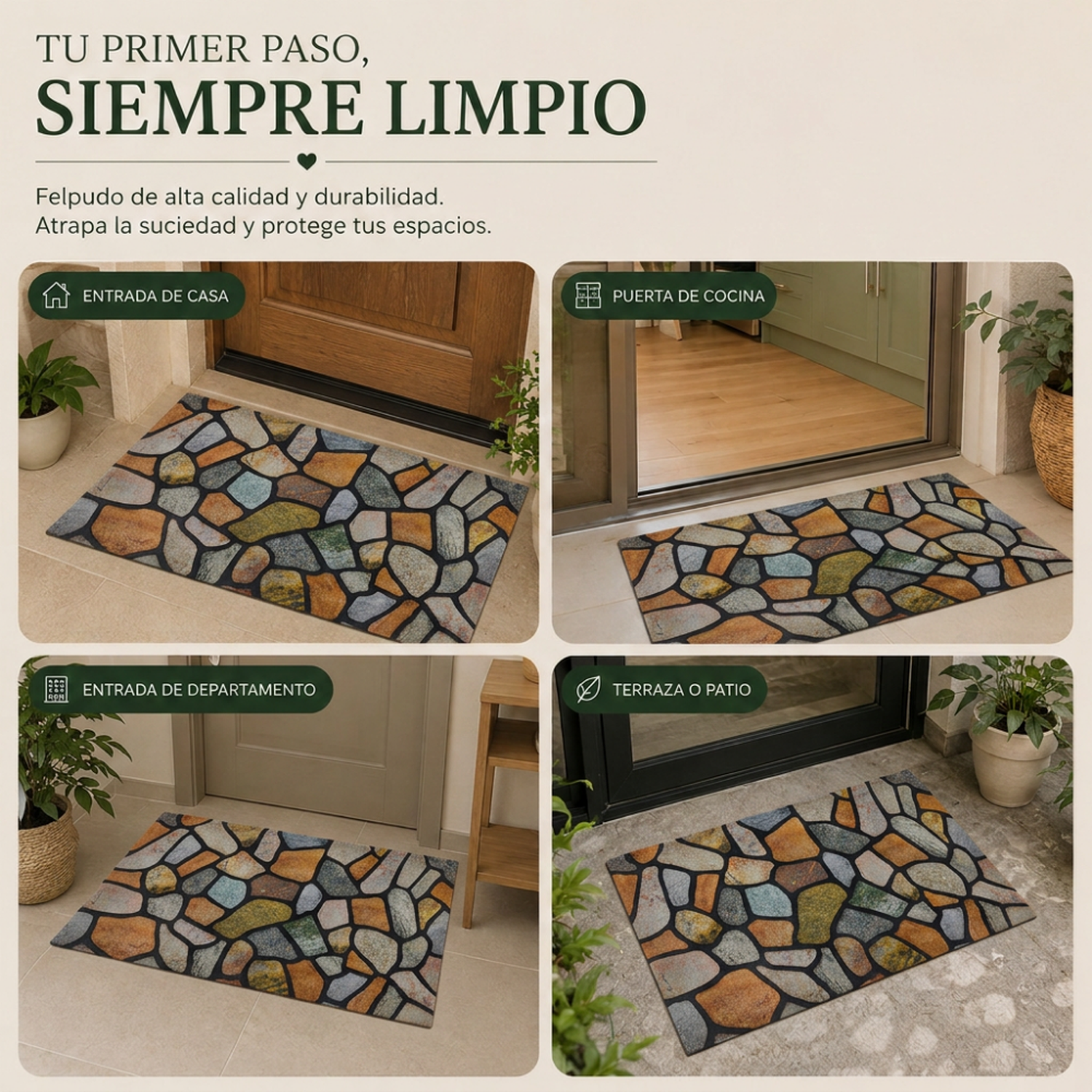 Alfombra Tapete Limpiapies Felpudo Alfombra De Entrada Baño-7
