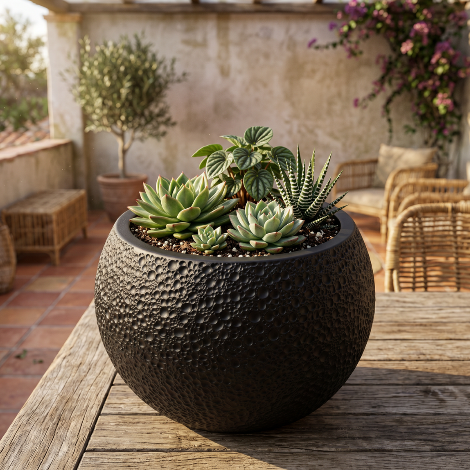 Macetero Plastico Redondo Tipo Piedra Decorativo Jardin M-2