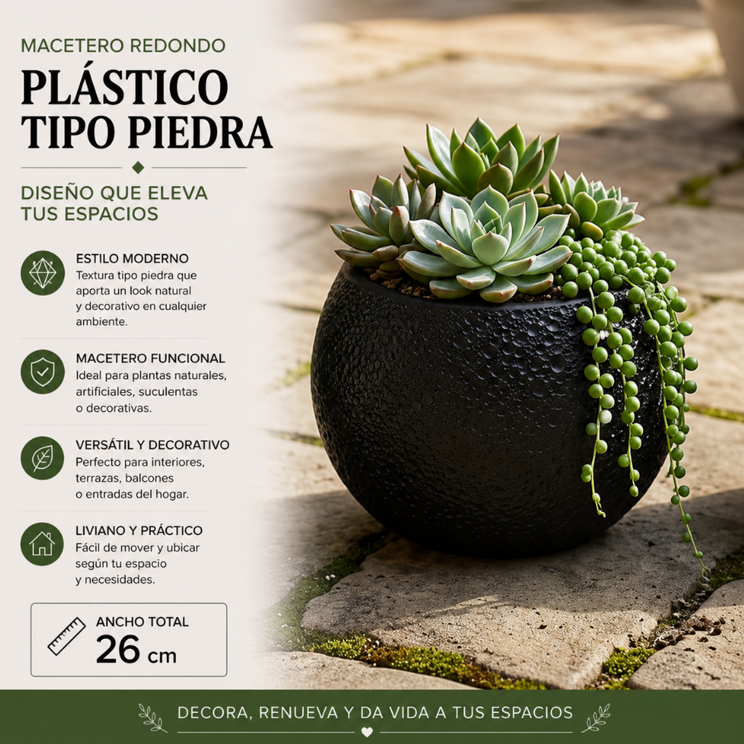 Macetero Plastico Redondo Tipo Piedra Decorativo Jardin M-4