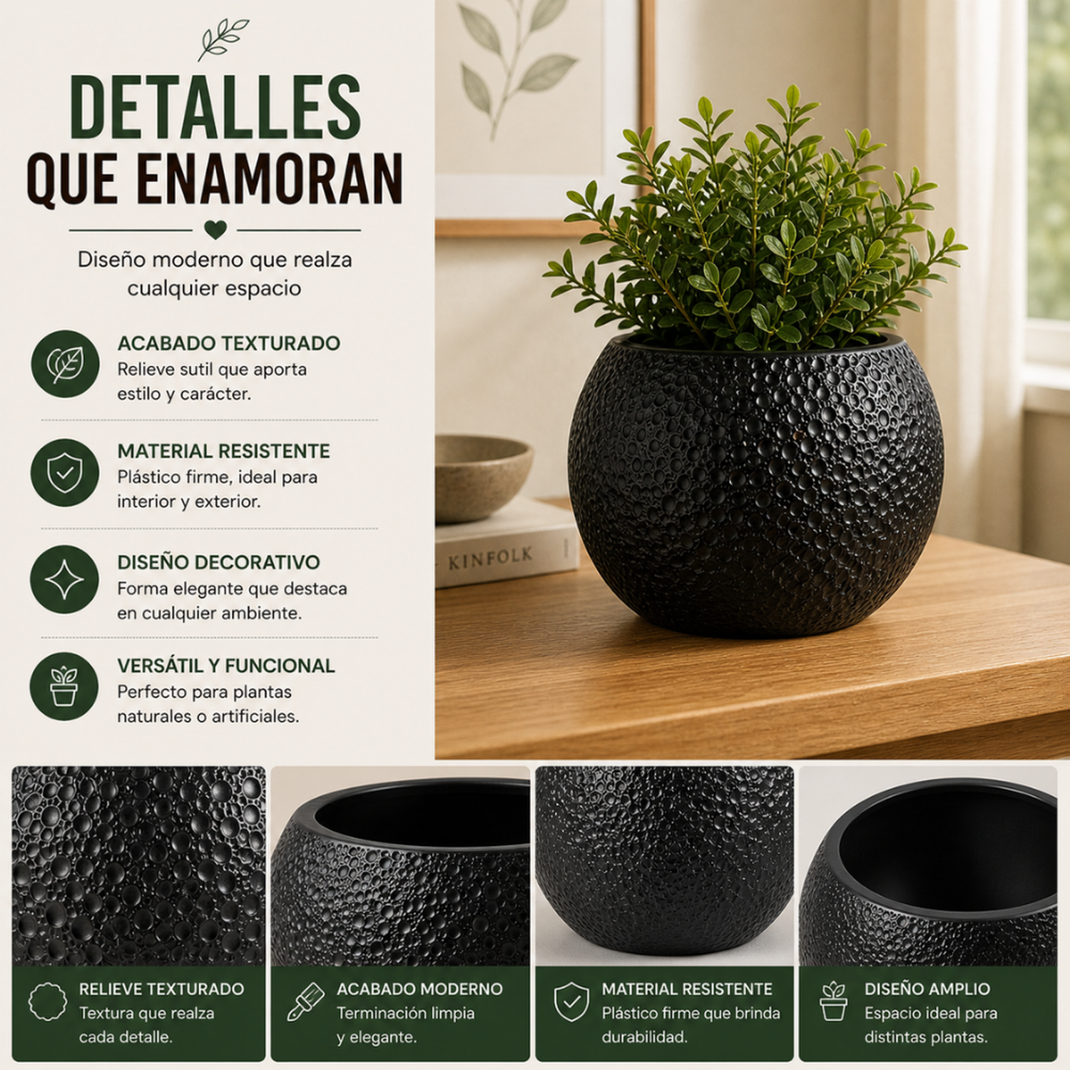 Macetero Plastico Redondo Tipo Piedra Decorativo Jardin M-7
