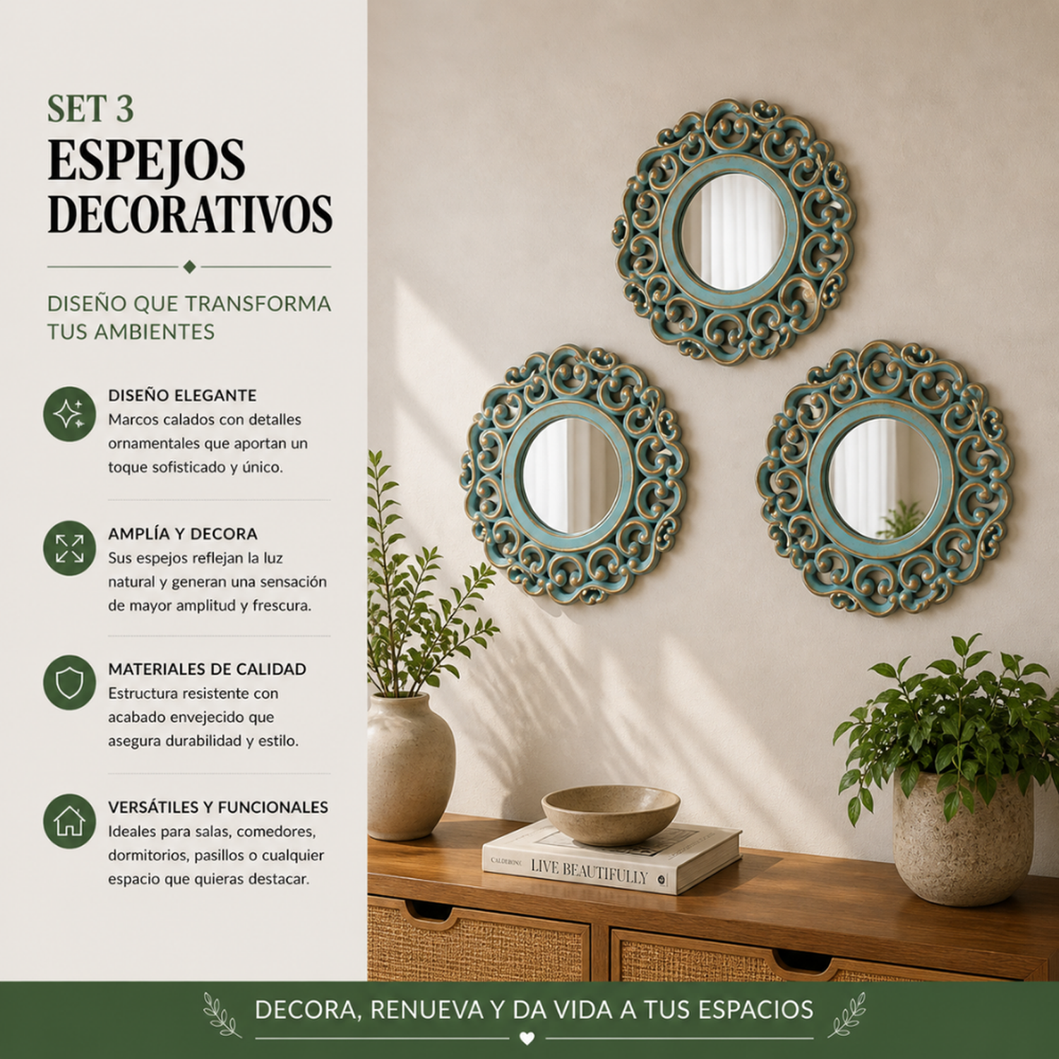 Set 3 Marcos De Espejos Estilo Arabe Decorativo Calipso Deco-3