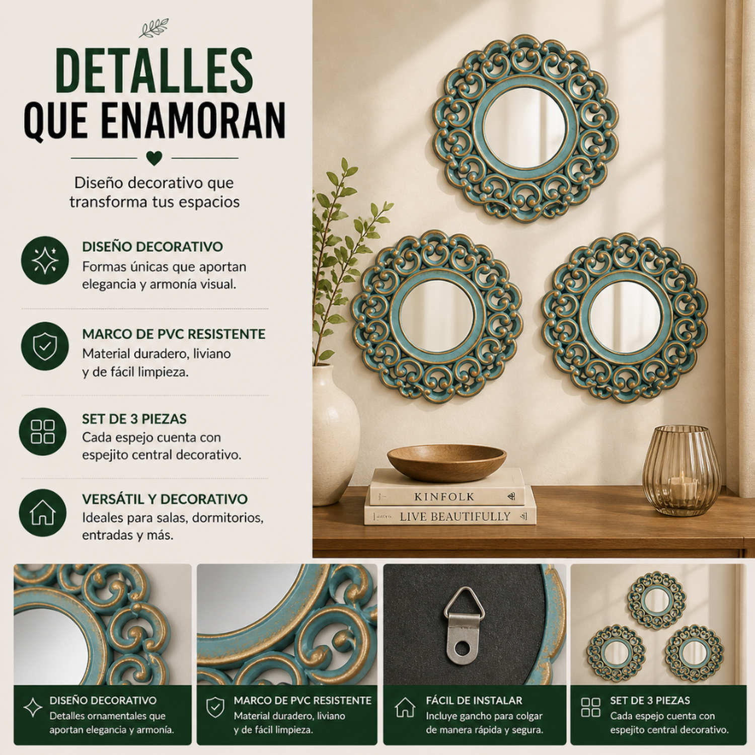 Set 3 Marcos De Espejos Estilo Arabe Decorativo Calipso Deco-7