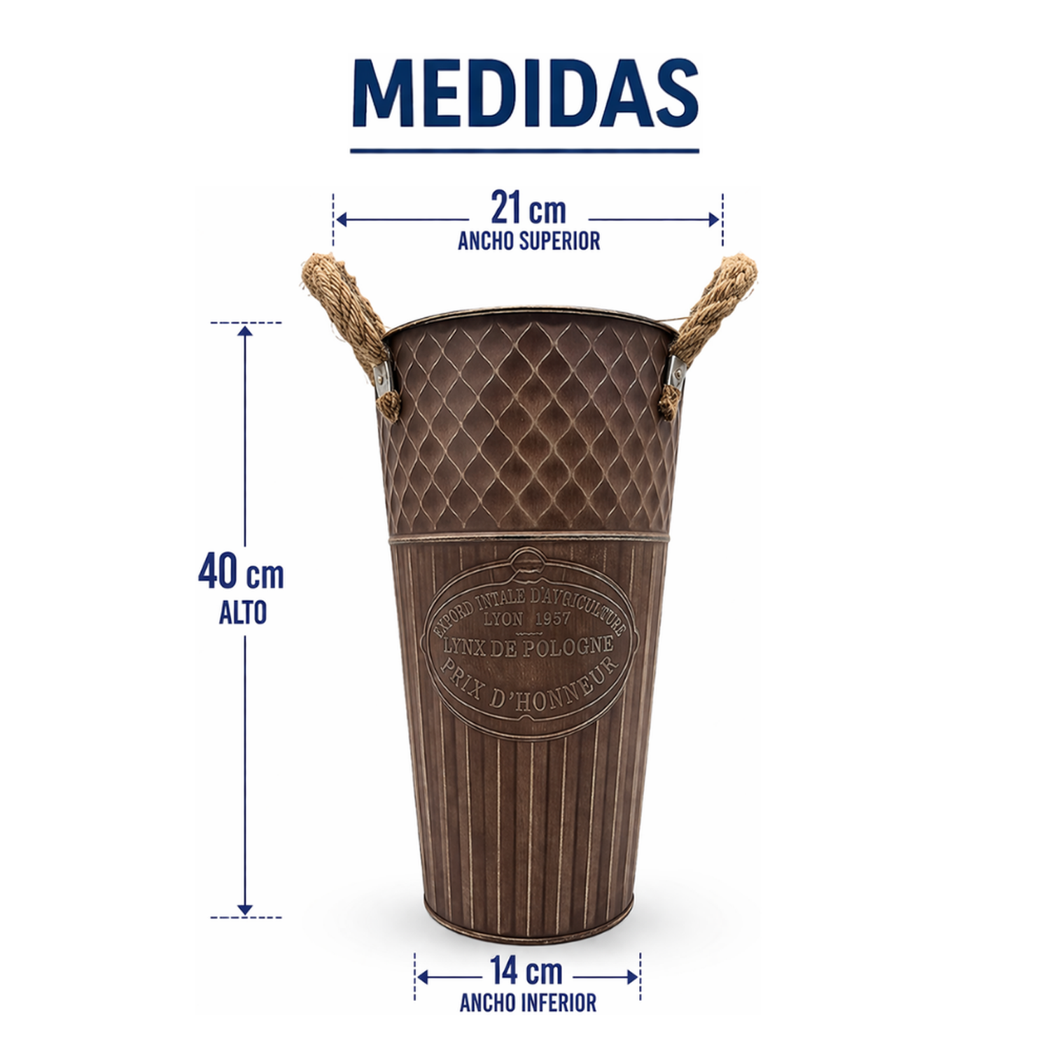 Set 2 Macetero Metalico Decorativo Cafe Vintage Florero L-8