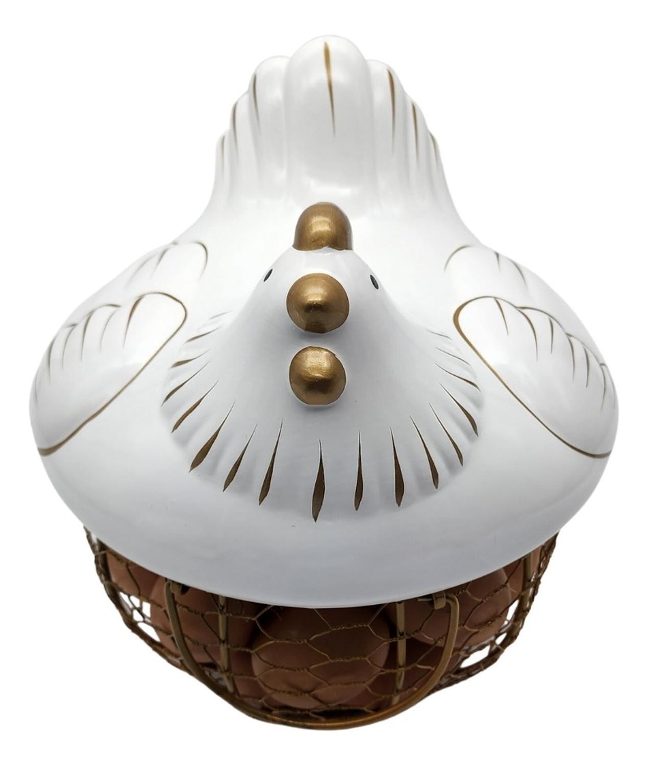Gallina Decorativa Porta Huevos Cesta De Huevos Blanca-3