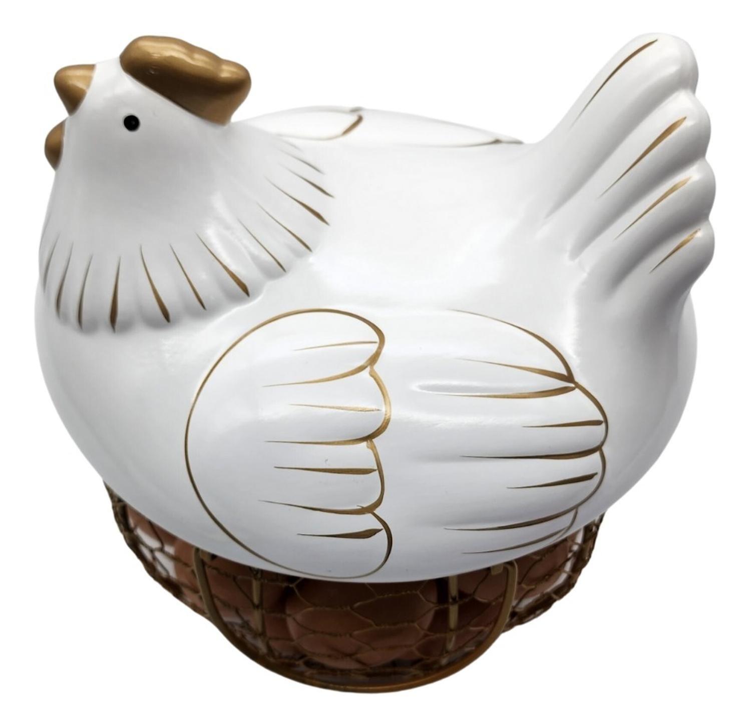 Gallina Decorativa Porta Huevos Cesta De Huevos Blanca-4