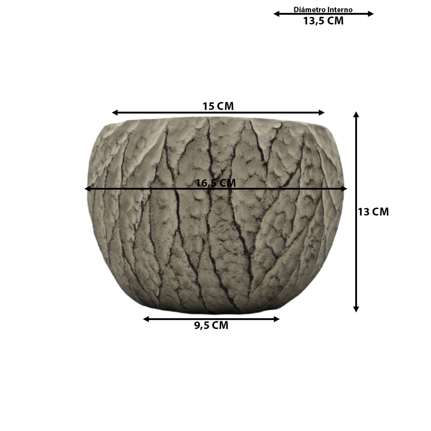 Macetero Maceta Acabado Cemento Relieve Hojas Gris M-6