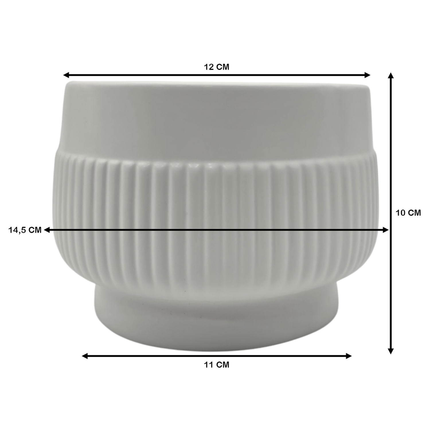 Macetero Maceta De Ceramica Lineas Relieve Blanco S-8