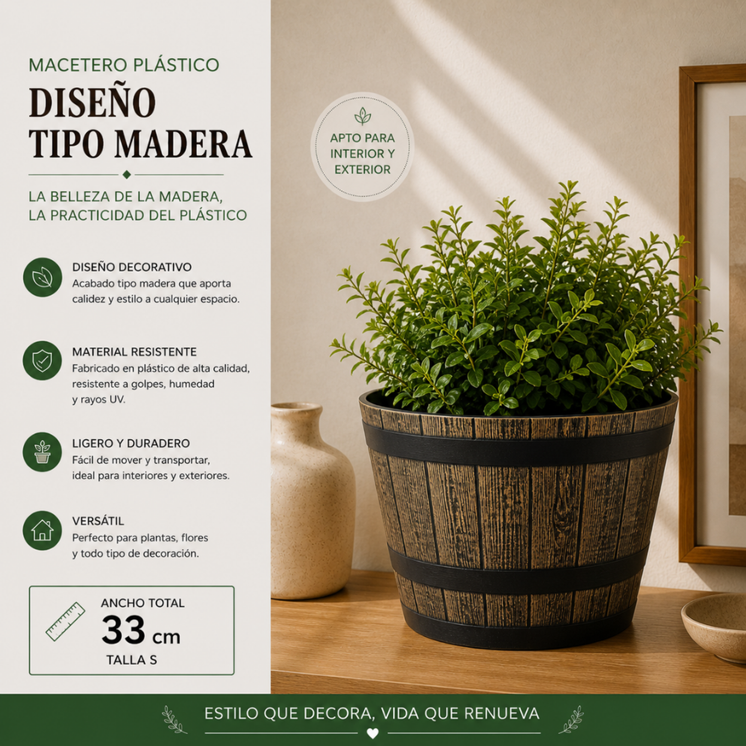 Set 2 Macetero Plastico Diseño Efecto Barril Maceta S-4