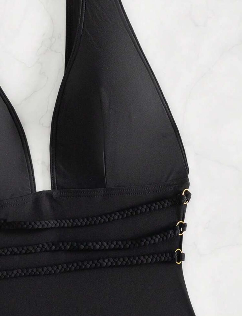 Traje De Baño Mujer Minimalista con Tiras Trenzadas-3
