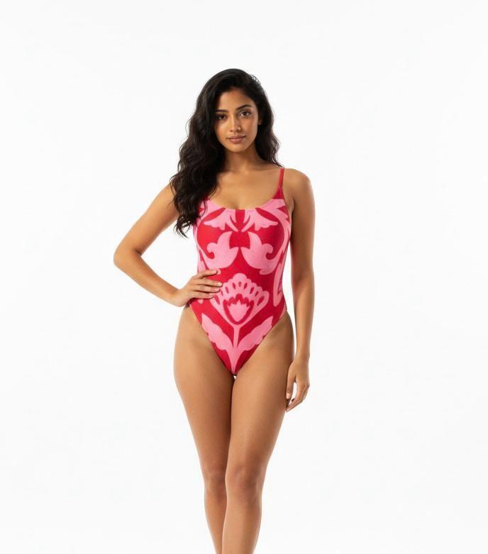 Traje de Baño Mujer Una pieza Estampado rojo-0