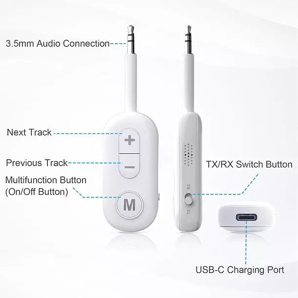 Adaptador Audifonos para Viaje Avion 3 5MM Blanco-1
