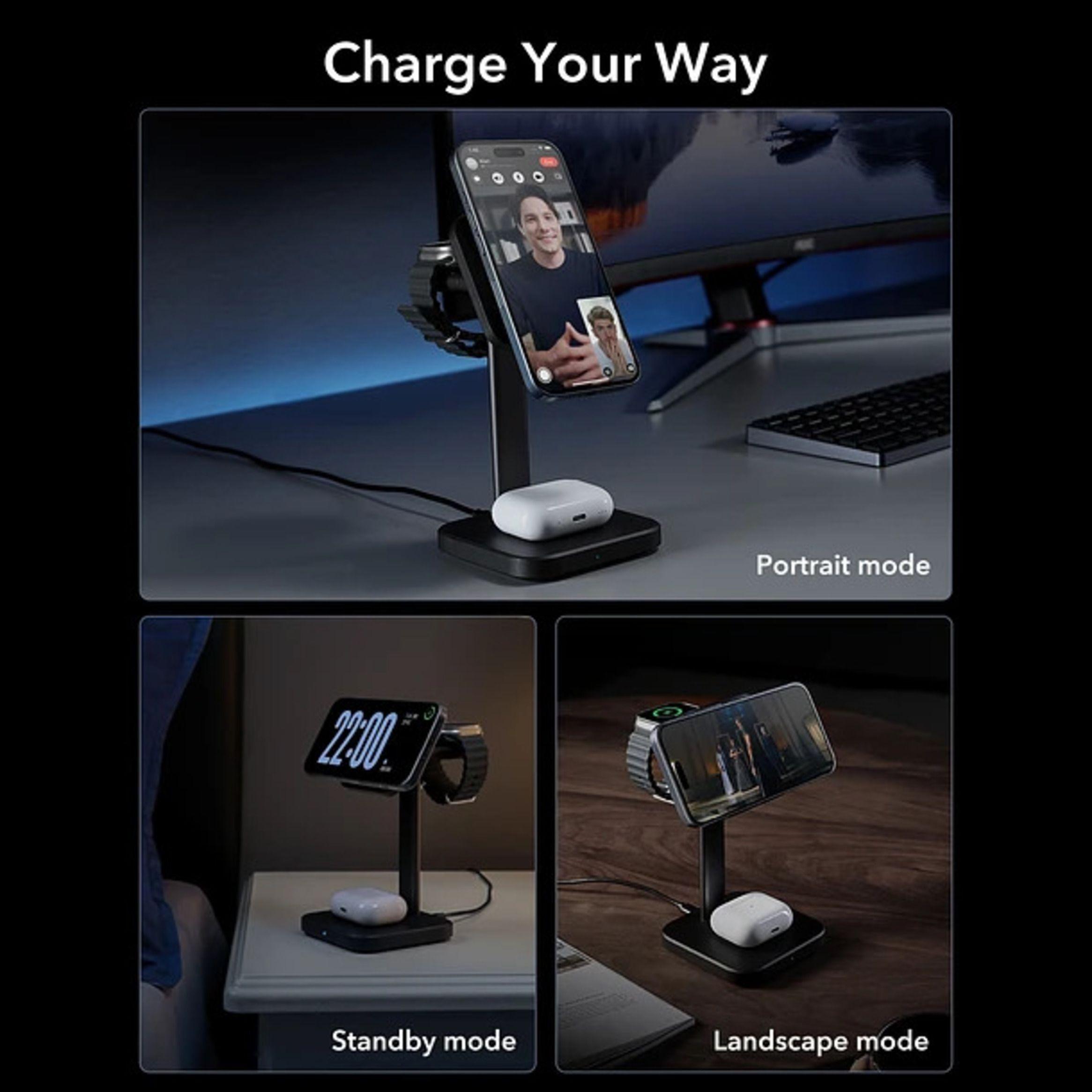 Estacion de Carga ESR 3 en 1 Qi2 Para iPhone Watch AirPods-6