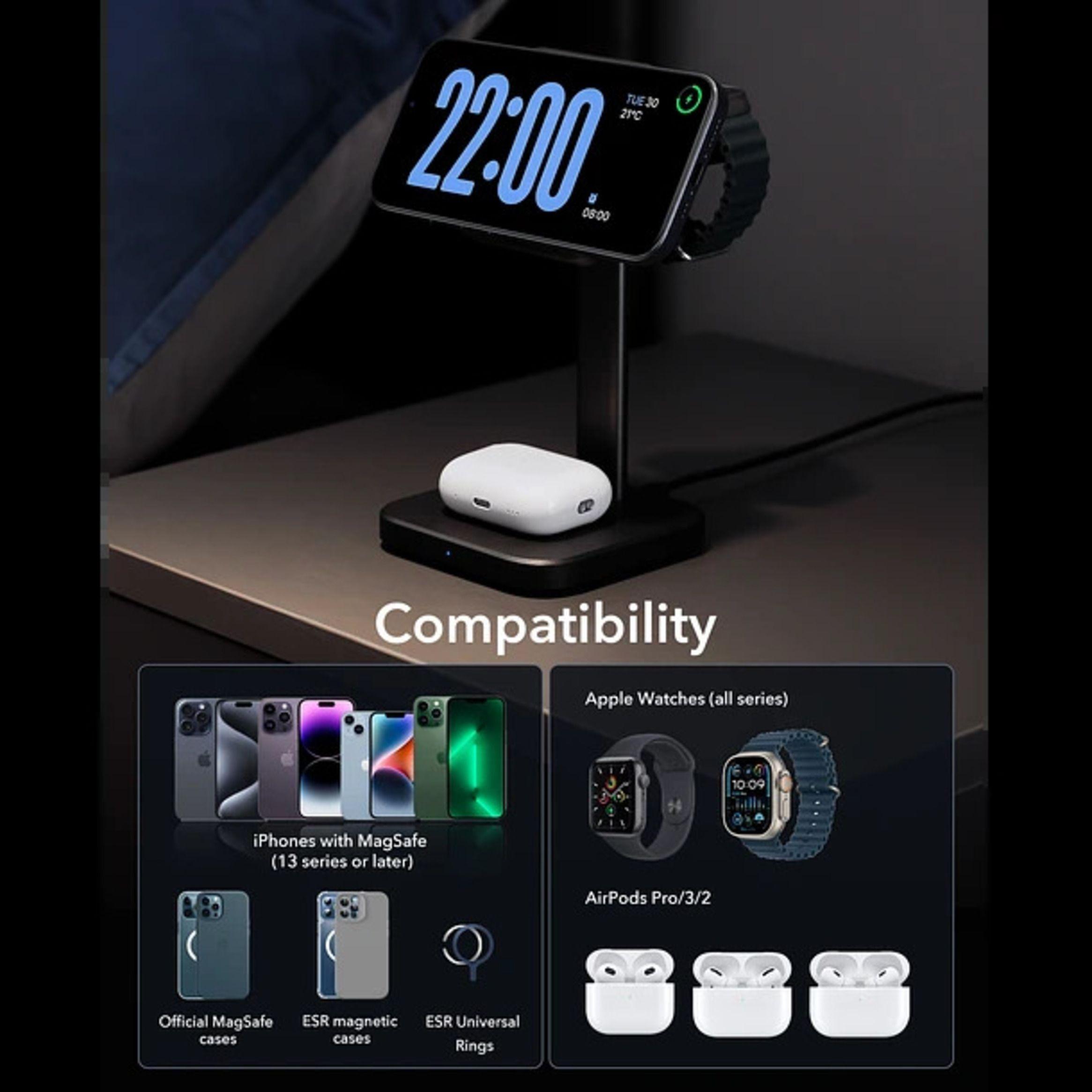 Estacion de Carga ESR 3 en 1 Qi2 Para iPhone Watch AirPods-7