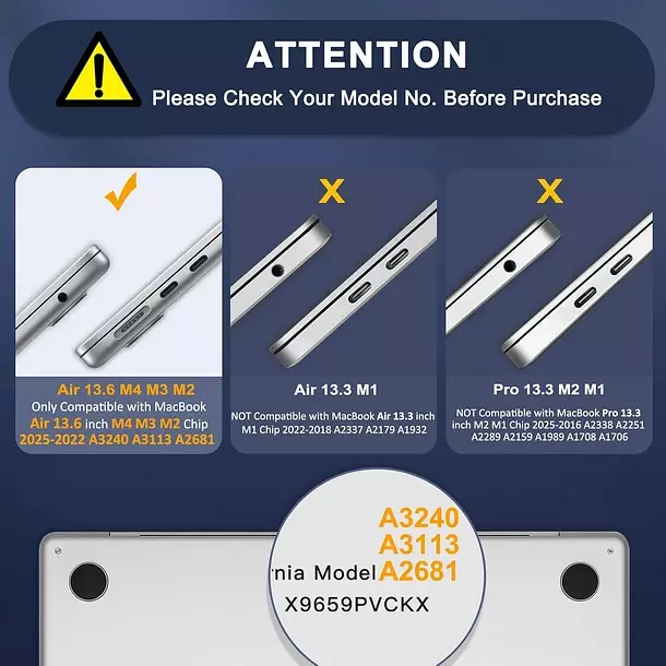 Carcasa Funda Rigida para MacBook Air 13.6"  (M2 / M3 / M4)-9