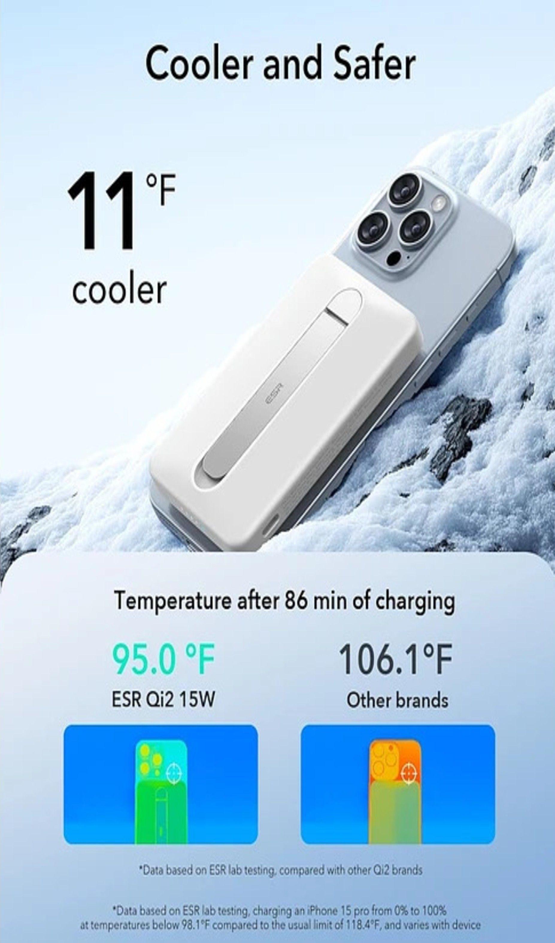 Bateria portatil ESR para iPhone Qi2 5000mAh Magnetica Kickstand Powerbank-3